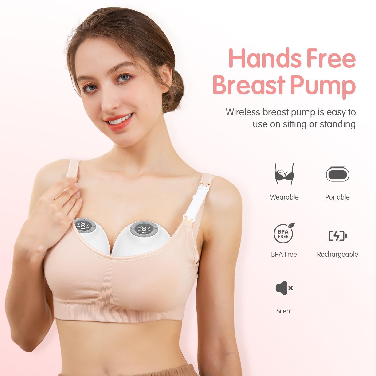 HORIGEN Horigen Hands Free Breast Pump, Portables Wearable Breastfeeding, Double-Sealed Flange Electric Portable Breast Pump, 3 Modes & 9 Levels, 25mm 2 Pack White