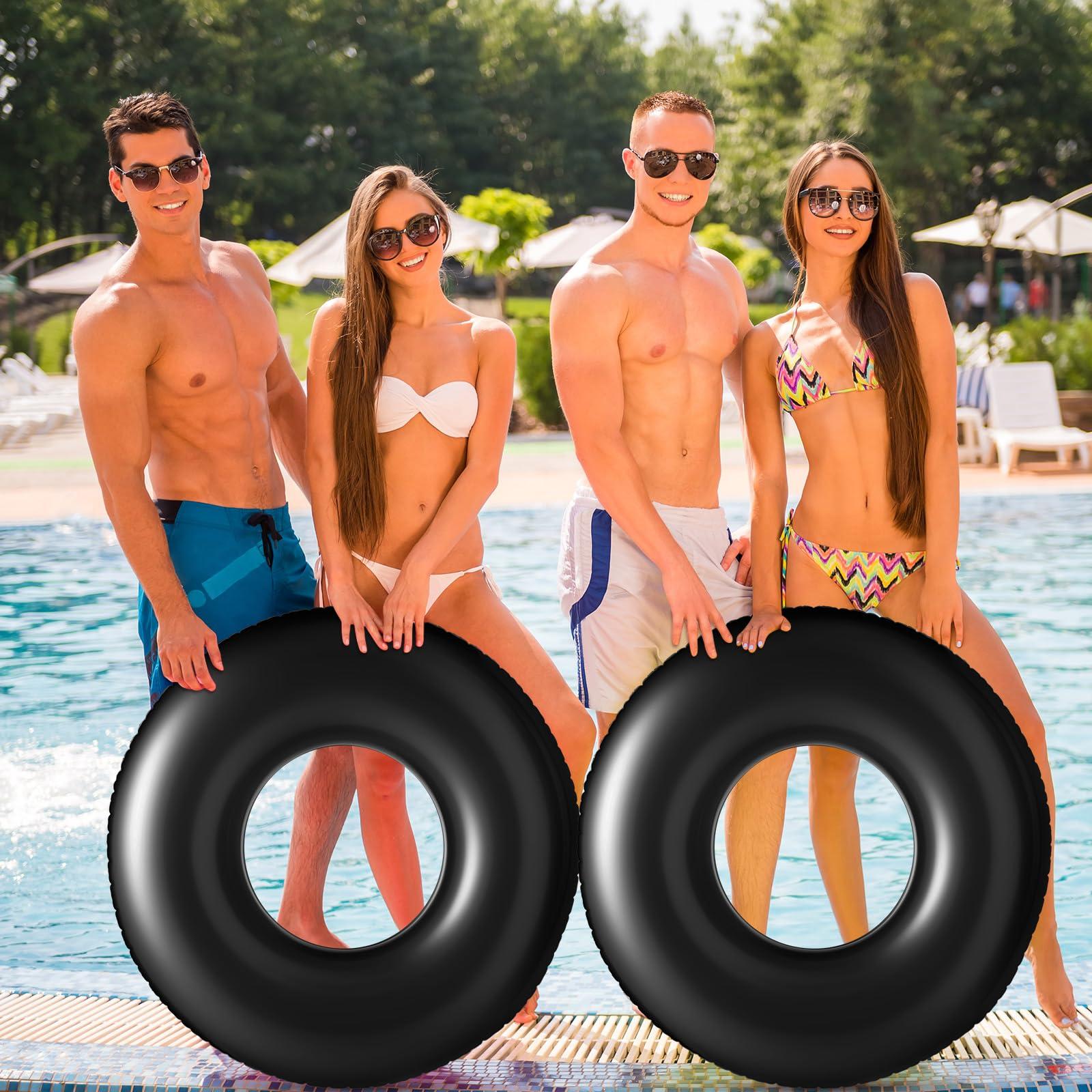 Gemscream Gemscream 8 Pcs Large Inflatable Pool Float 36 Inches Swimming Ring Pool Floats Adult Inflatable Tube for Summer Vacation Beach River Bachelorette Wedding Party Supplies(Black)