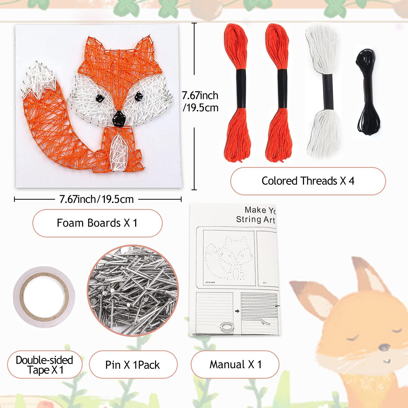 Boqin Boqin DIY String Art Kit - Cute Fox Craft Kit with String Art Patterns, Pushpins, Crafting Supplies, String Art Kit for Kids Gift for 9-12 Girls Unique Gift for Home Wall Decorations