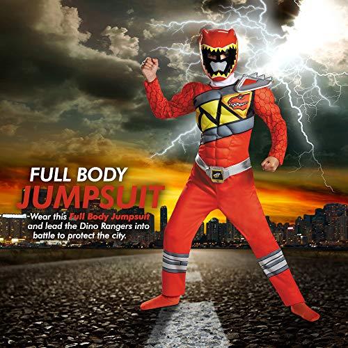 Disguise Red Power Rangers Costume for Kids. Official Licensed Red Ranger Dino Charge Classic Muscle Power Ranger Suit with Mask for Boys & Girls, Medium (7-8)