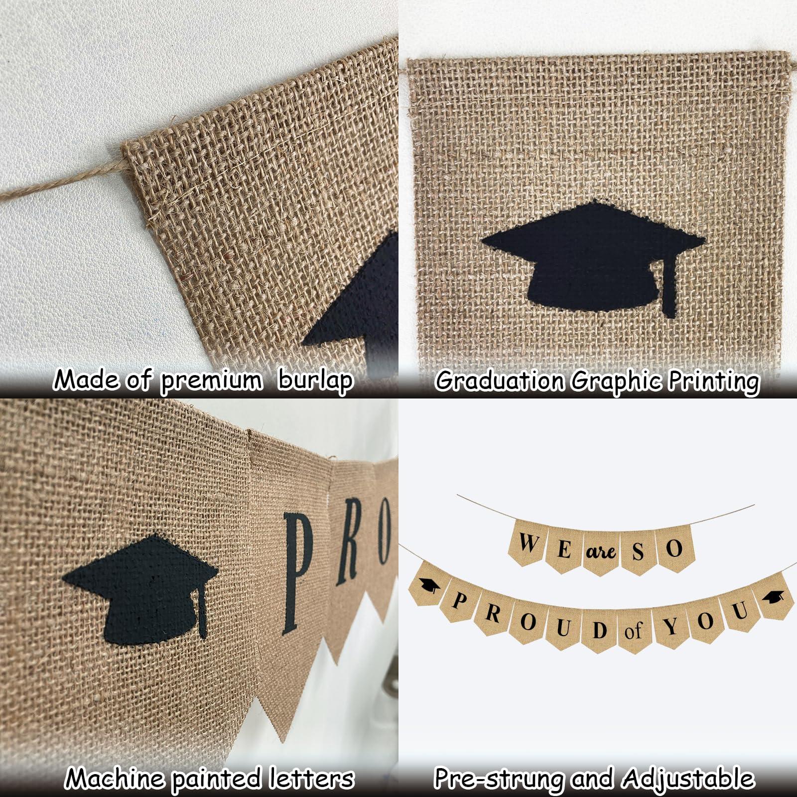 iPartycool iPartycool 16pcs Burlap We are So Proud of You Banner, Rustic Vintage Graduation Banner-No DIY, Congratulations Graduate Banner 2024 for Graduation Party Decorations 2024 Congrats Grad Decorations