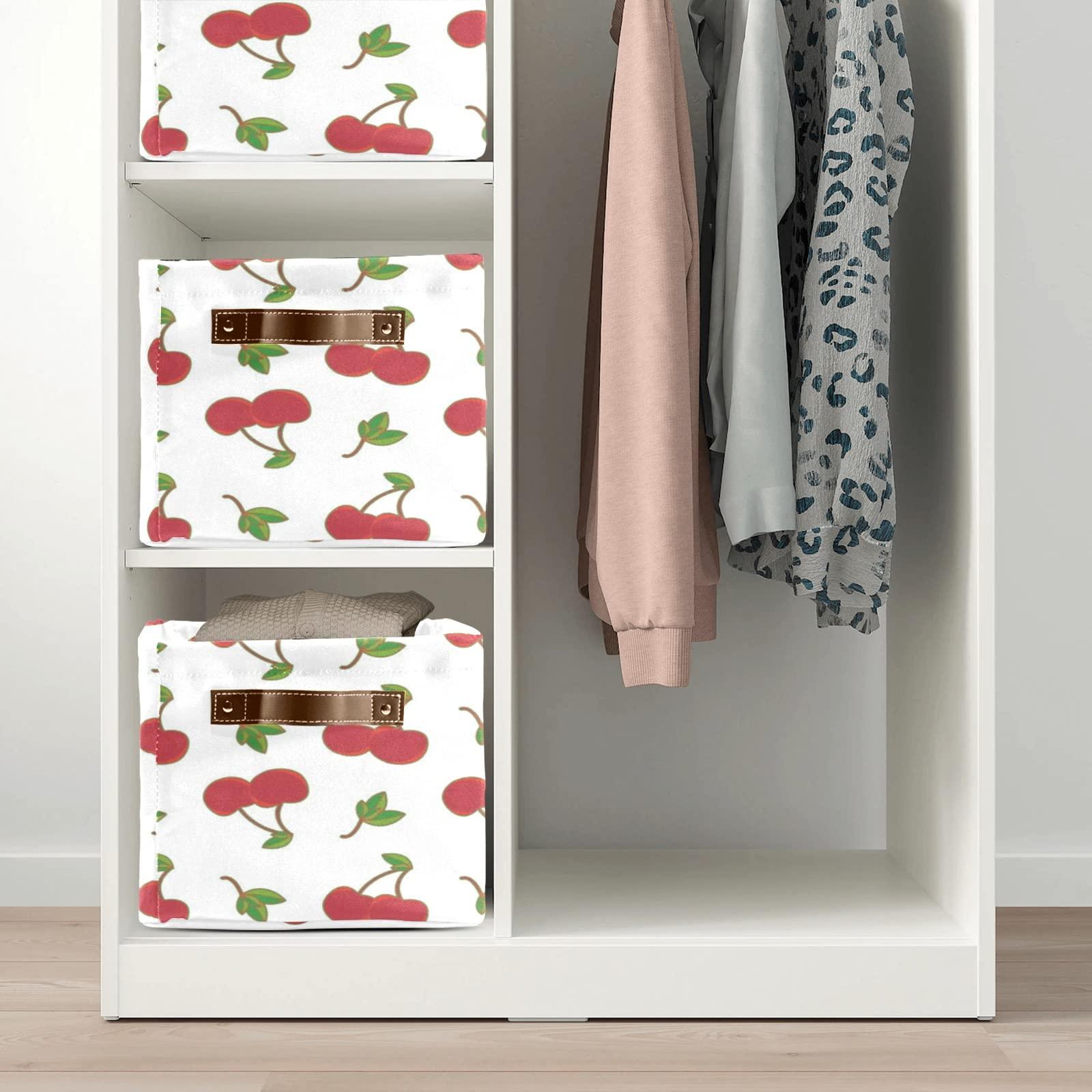 SunFancy Cherry Pattern Storage Bin Box with Handle Collapsible Closet Organizer Basket for Clothes Pets Toy Nursery