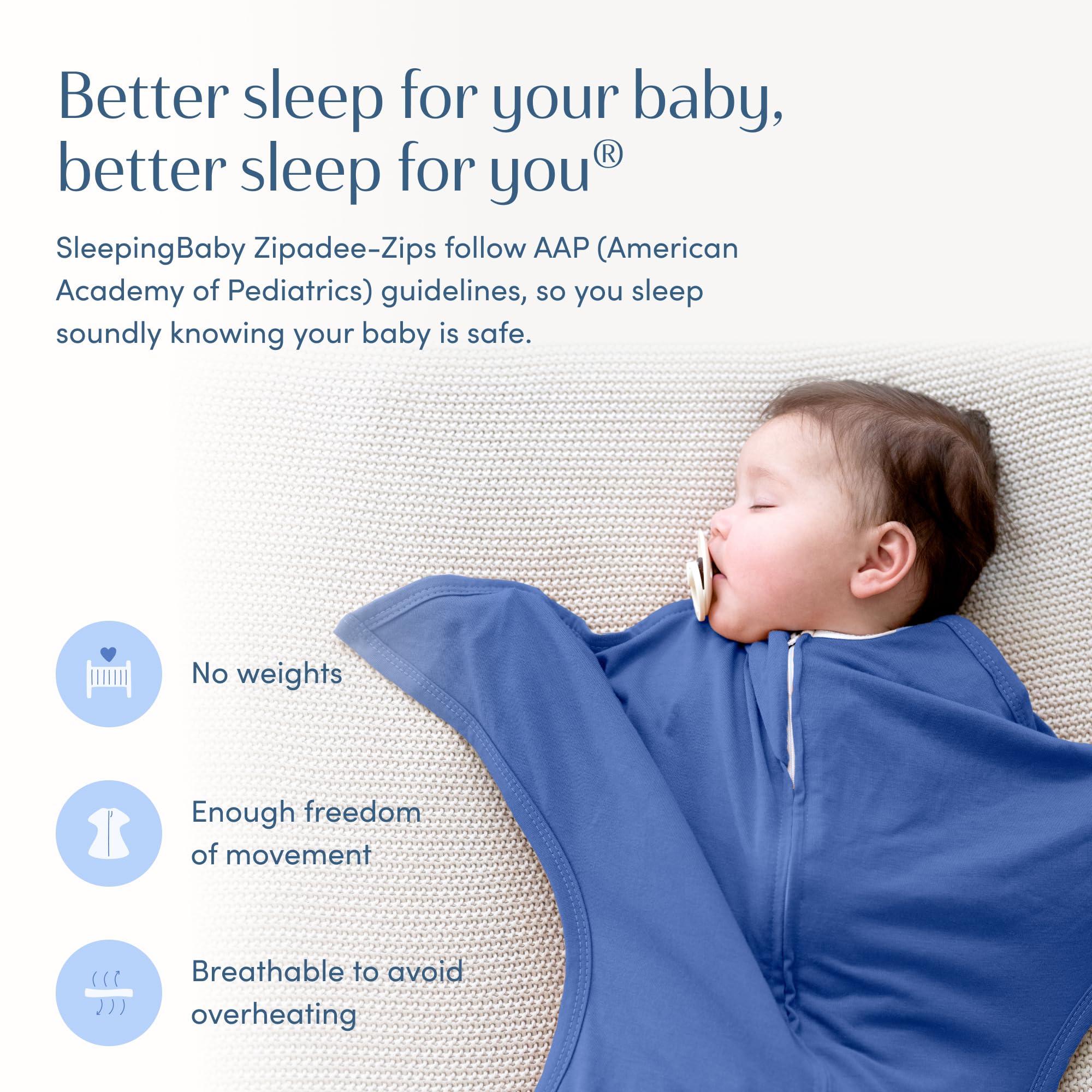 SleepingBaby SleepingBaby Zipadee-Zip Transitional Swaddle Sack, 6-12 Month - Roomy Zipper Swaddle for Easy Diaper Changes and Proper Hip Development - Baby Swaddle Sack, Medium - Classic Navy