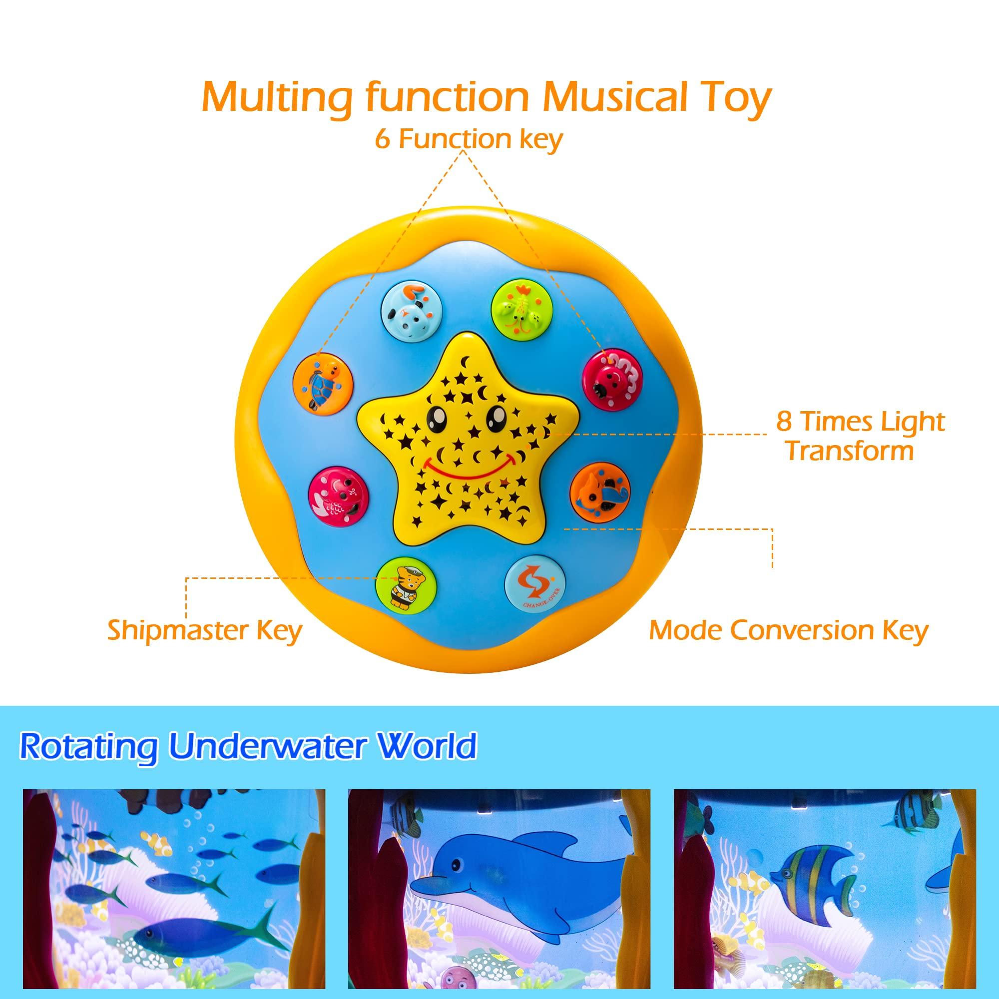 Koyiwa Baby Toys 12 Months Musical Light Up Tummy Time Infant Toys 12-18 Months Crawling Toys Ocean Rotating Projector Baby Gifts for 1 2 3 Year Old Boy Girl Birthday Toddlers Kids