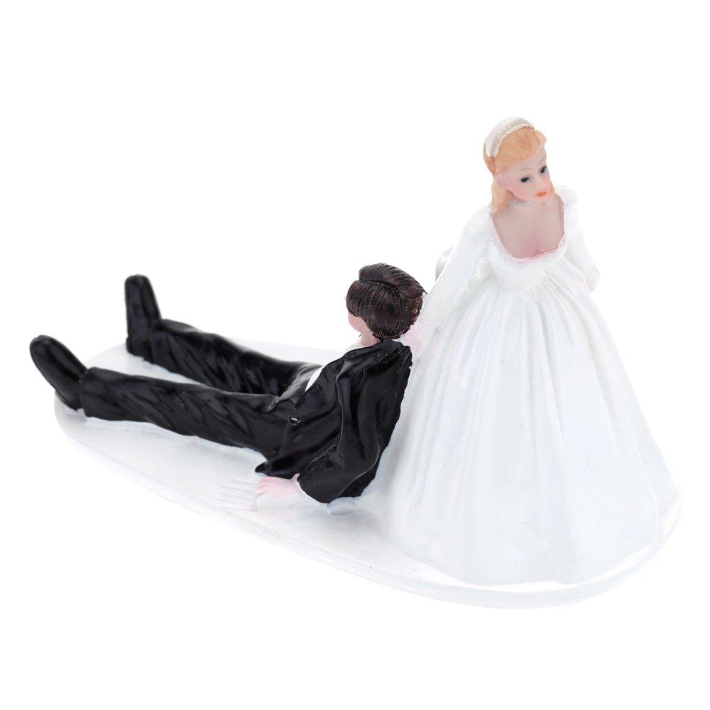 Ailgely Ailgely Bride Dragging Groom Cake Topper,Funny Wedding Cake Toppers Bride and Groom,Figurine Wedding Cake Topper Romantic Wedding Party Decoration Adorable Gift
