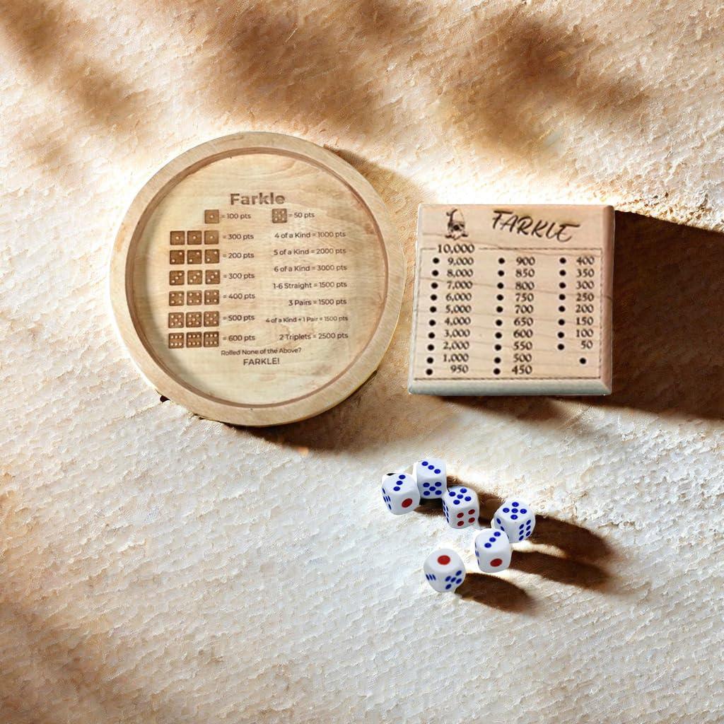 SYITNSTE SYITNSTE Farkle Classic Wooden Dice Rolling Tray with Scoring Pads Ideal for Board Game Portable Set for Family Gatherings and Travel Entertainment (Dice Tray+2pcs Score Board)