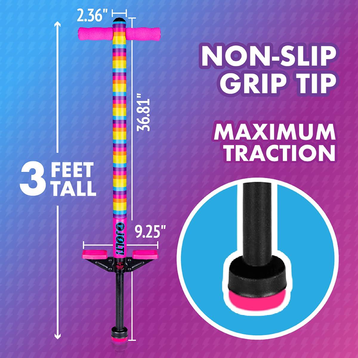 Flybar Flybar Pogo Stick for Kids, 40 to 80 Pounds, Perfect for Beginners, Easy Grip Foam Handles, Anti-Slip Foot Pegs, Outdoor Toys for Boys, Jumper Toys for Girls, Outside Toys for Kids (Jolt, Rainbow)