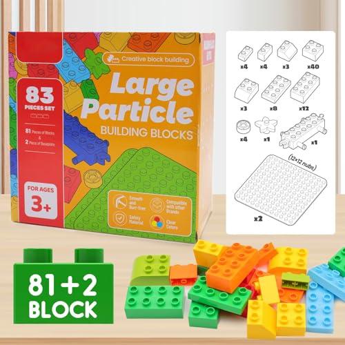 WYSWYG Large Building Blocks for Kids Toddlers Including 2 Piece Baseplates, Basic Big Building Blocks Compatible with Duplo and Major Brands, Building Bricks Set for Kids Age 3 4 5 6