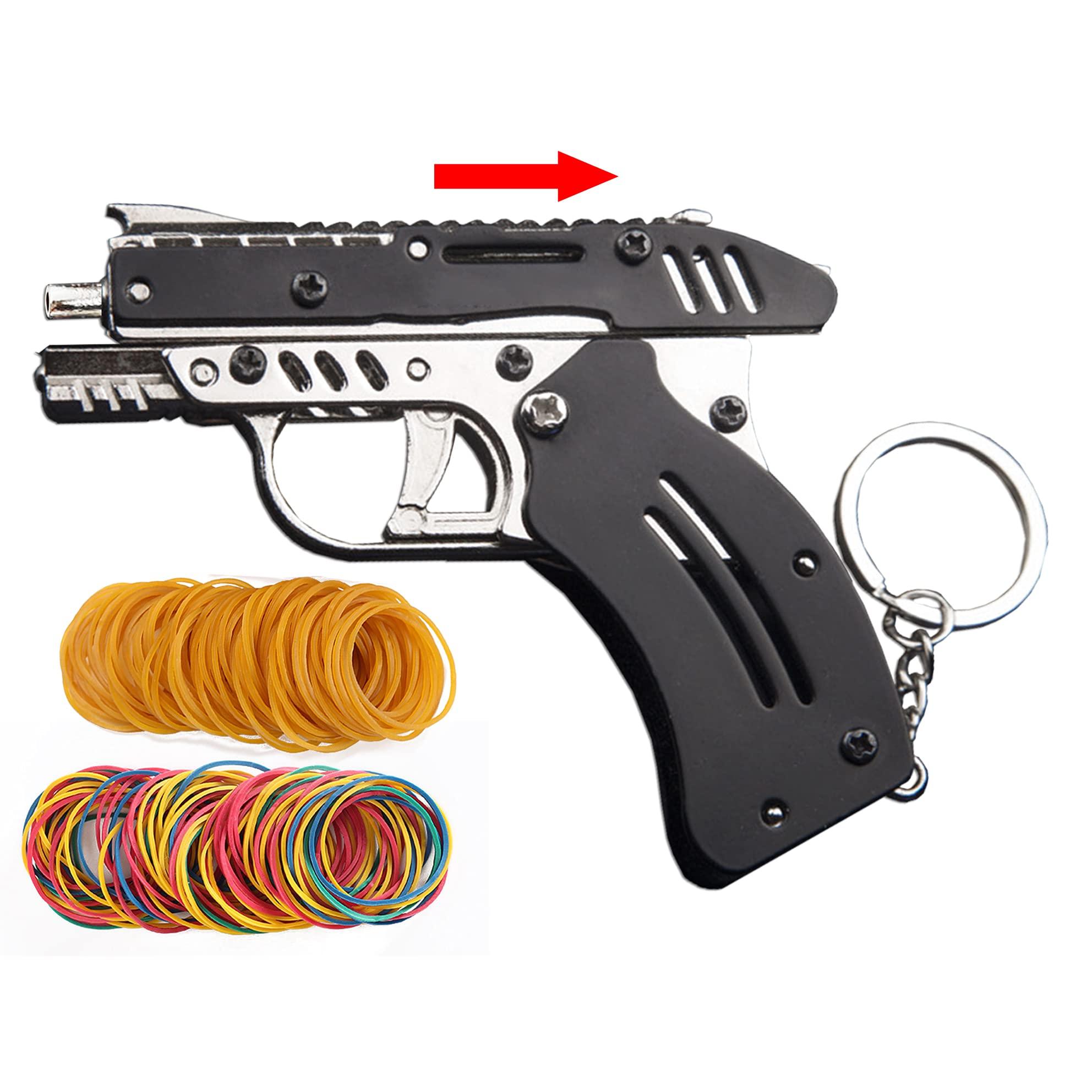 TIETHEKNOT Rubber Band Gun New Generation Upgrade Mini Metal Foldable Toy Gun Keychain Foldable Handmade Toy Decor for Adults Kids