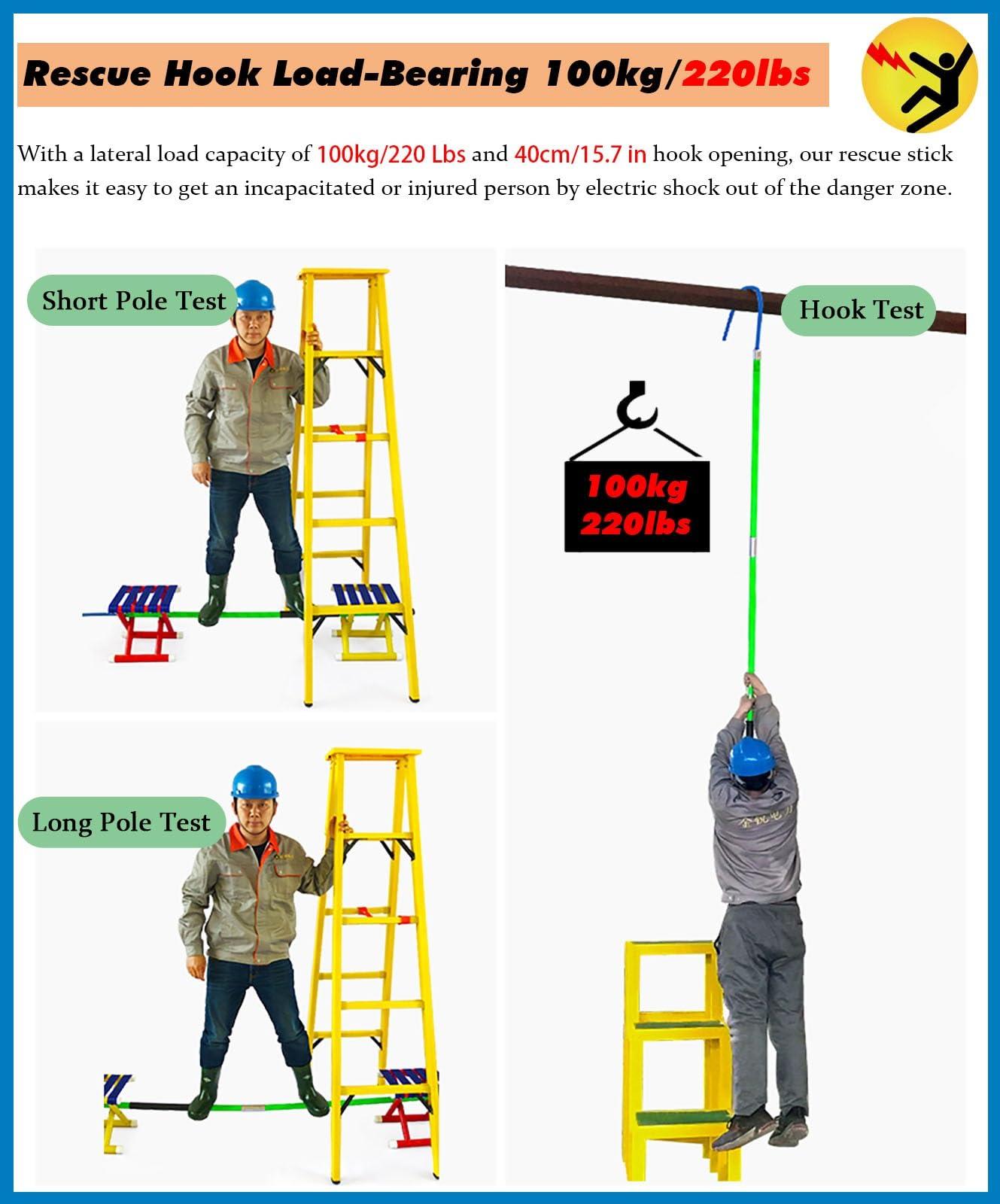 JYDQM Anti-electrocution Rescue Hook 3 5 Foot 6.5 10 Ft Electrical Safety Insulated Rescue Tools with Quick Plug Connector, High Voltage Life-Saving Pull Rod & Factory Rescue Hook, Anti-electrocution Rescue