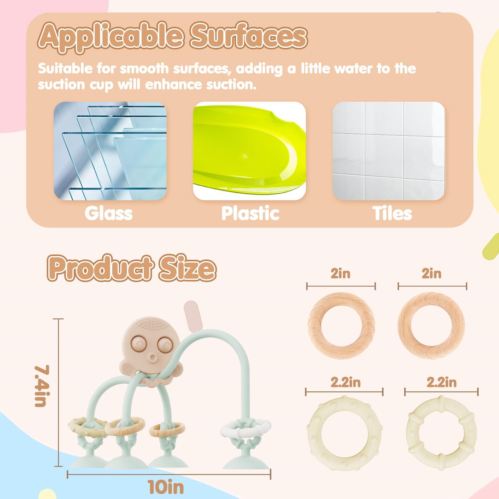 Happi2U Happi2U Baby Teething Toys, High Chair Toy with Suction Cup for Infant Toddlers 6 12 18 24 Month, Food Grade Silicone Teether with Oak Loop, Montessori Sensory Educational Baby Bath Toy Gifts (Green)