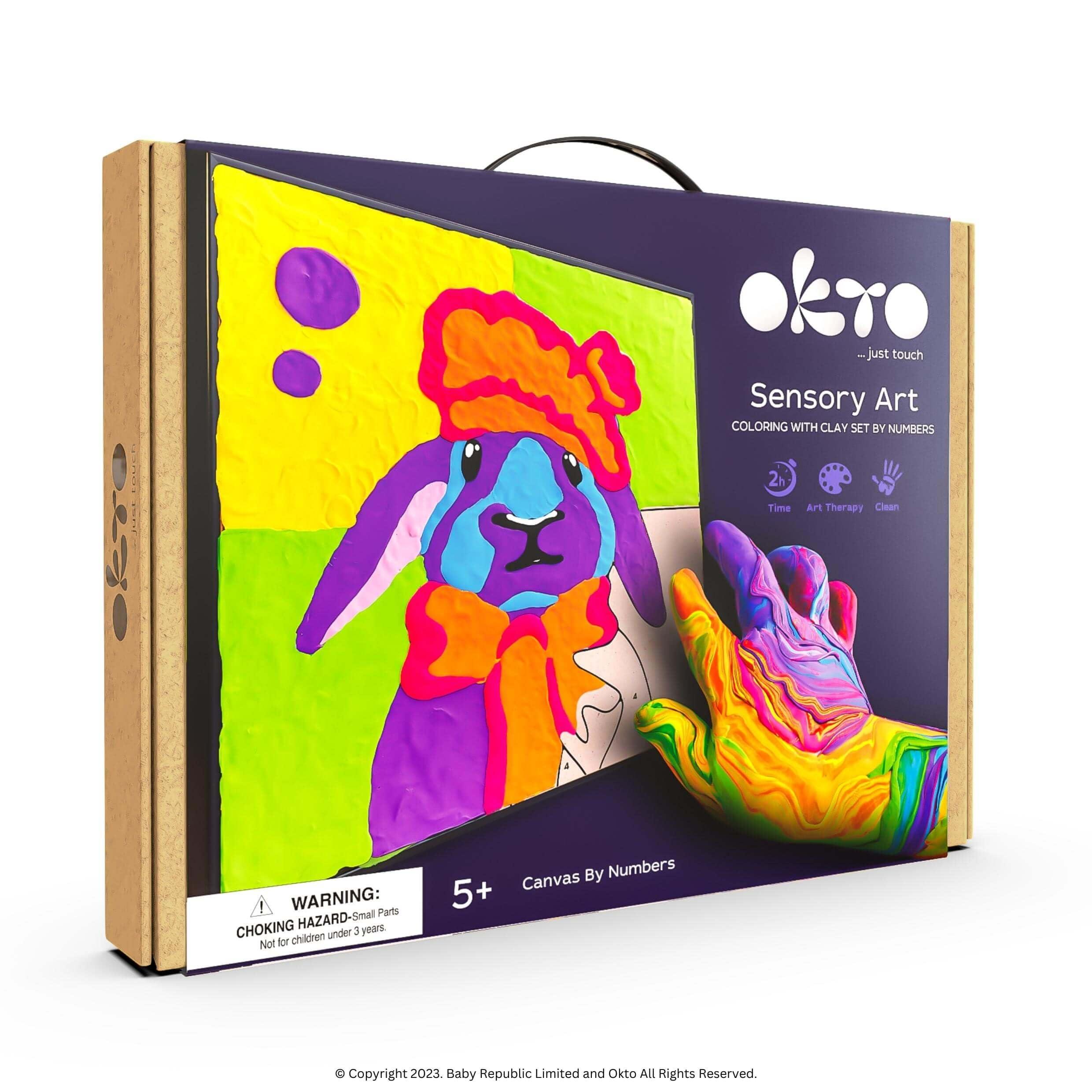 OKTO OKTO Paint by Numbers for Children - Kid\'s Paint by Numbers Kits with Air Dry Clay, Unique 2D Wall Art, Sensory Canvas Art, Bunny Themed, Framed Animal Art Kit for Age 5+