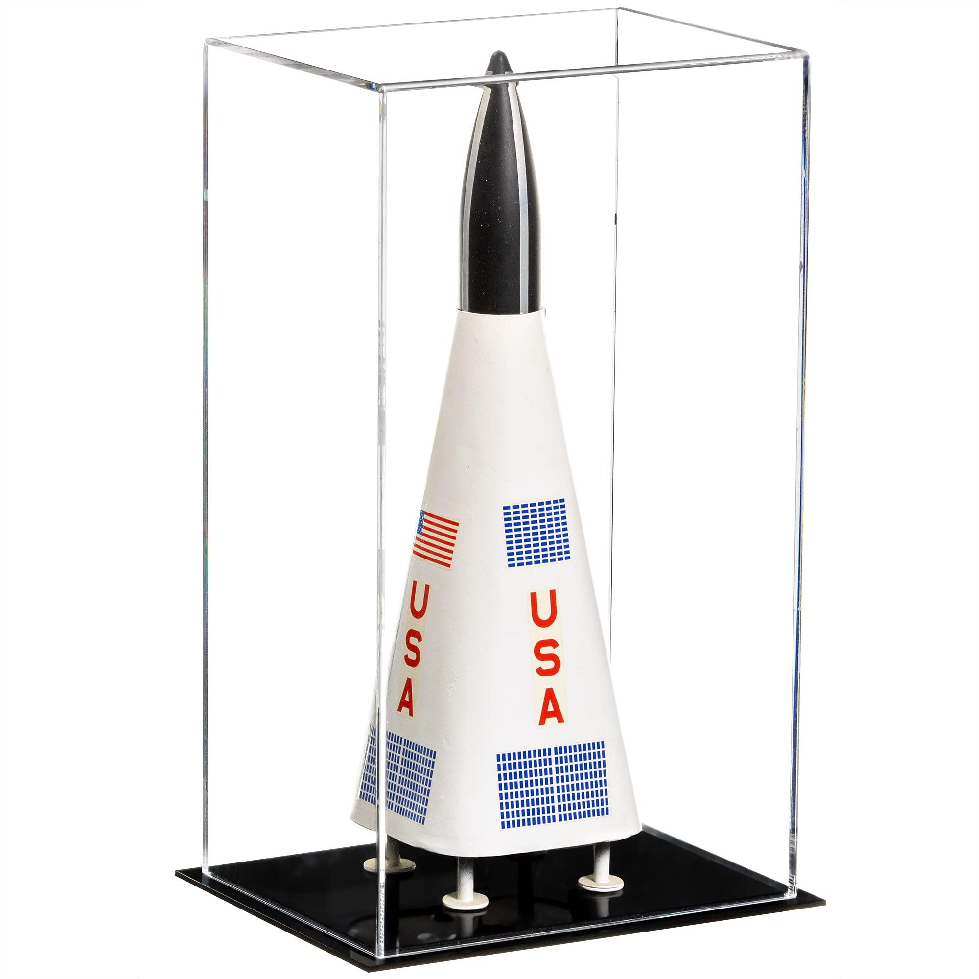 Better Display Cases Better Display Cases Small Model Rocket Clear Acrylic Display Case with Black Base (V18/A092)