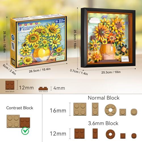 HOGOKIDS HOGOKIDS Flowers Sunflower Building Set with Lights - Vincent Van Gogh Painting Frame Artwork Mini Building Blocks Toy for Home Dcor Wall Art Architecture Sets for Adults Teens - 807PCS