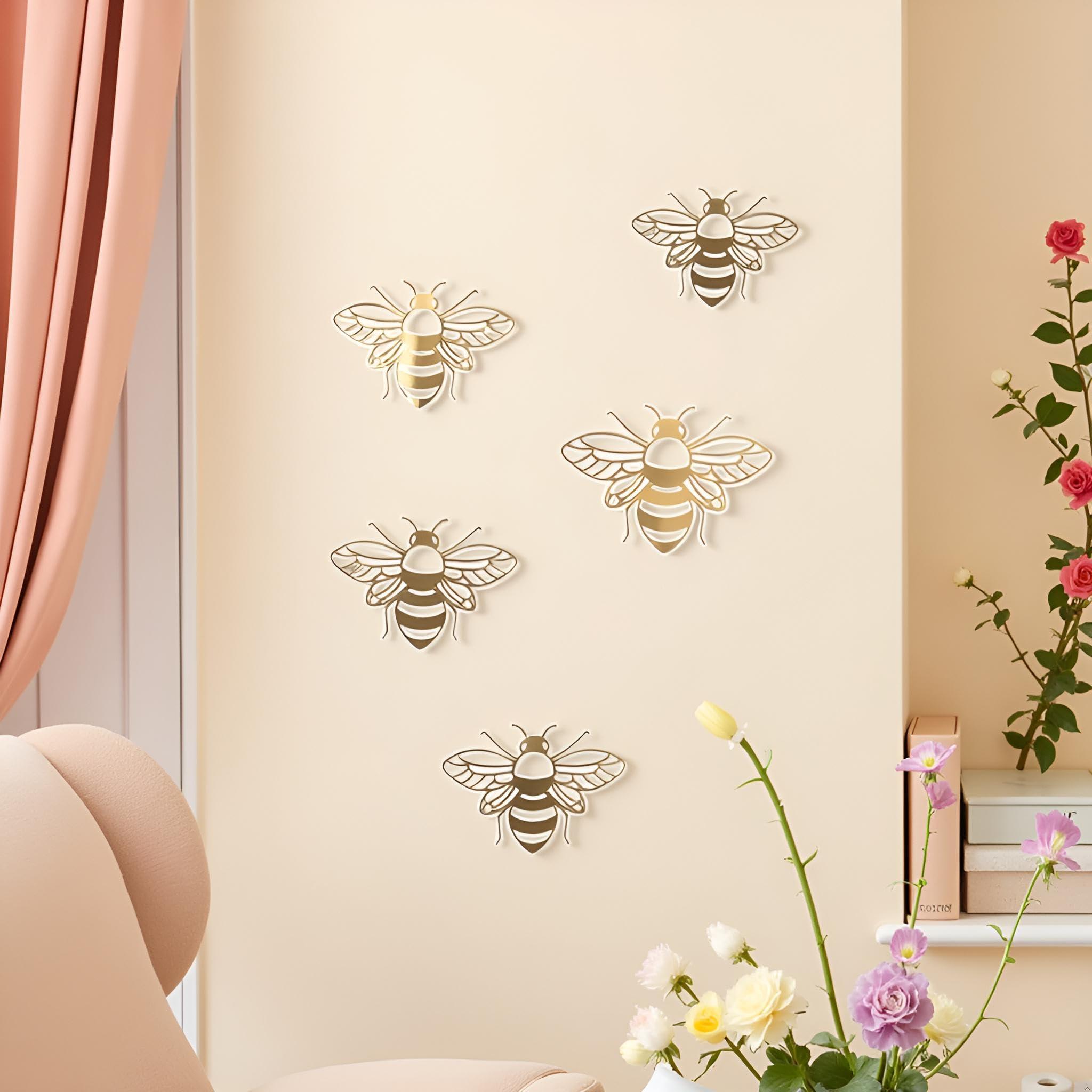 YuanHolumid Bee Wall Decals Honey Bee Wall Decor Bee Wall Stickers Gold Honey Bee Decals,Honeycomb Wall Decals,Removable DIY Bee Decoration Decals for Kids Bedroom Living Room Nursery Wall Stickers and Murals