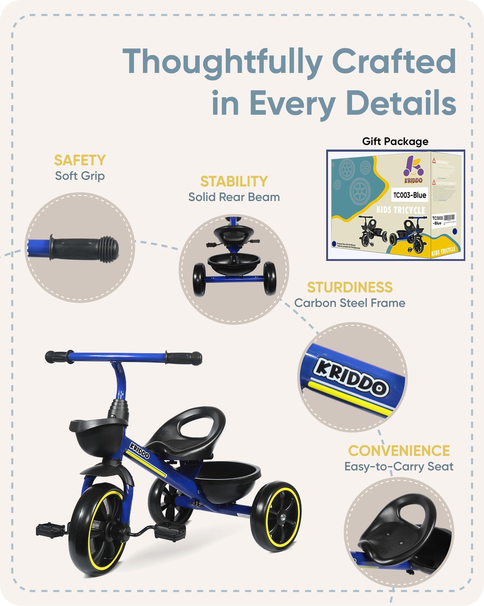 KRIDDO KRIDDO Kids Tricycles Age 24 Month to 4 Years, Toddler Kids Trike for 2.5 to 5 Year Old, Gift Toddler Tricycles for 2-4 Year Olds, Trikes for Toddlers, Blue