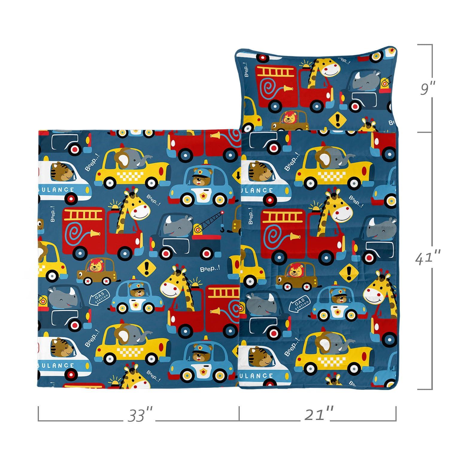 Datura home Datura home Nap Mat -Animal Cars Sleeping Bag with Removable Pillow - Daycare and Sleepovers Preschool Kindergarten Bedding Set for Kids Toddler Boys Girls(Animal Large)