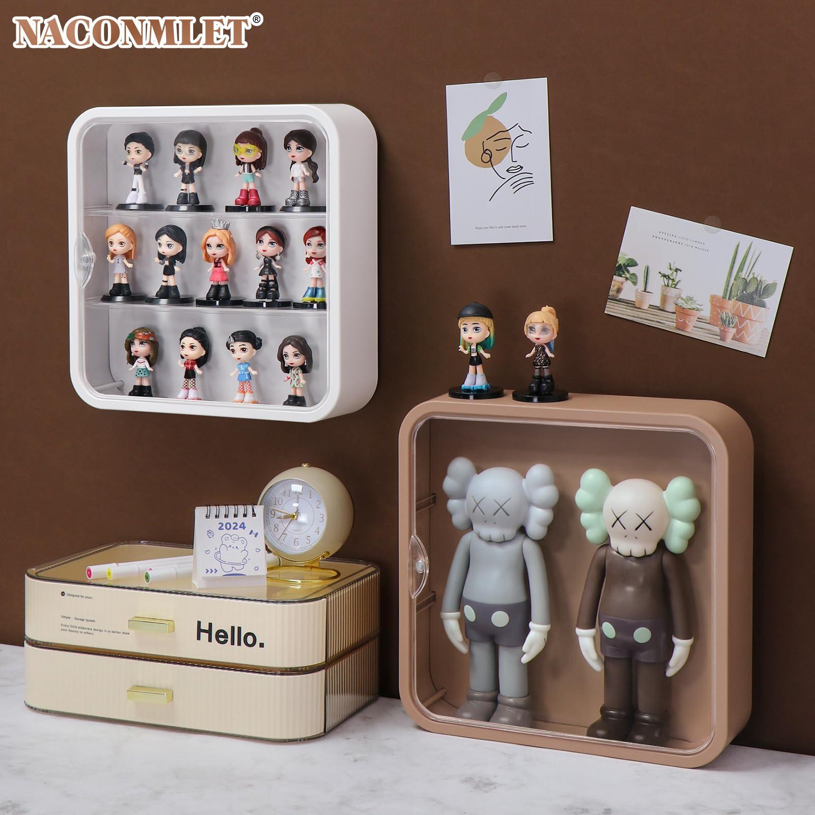 Naconmlet Naconmlet Clear Display Case for Figures with Light,Wall-Mounted Display Cases 3-Layer Storage Box with Door,Dust Proof,Moisture Proof,Suitable for Pop Mart,Collectibles Mini Figures Toys