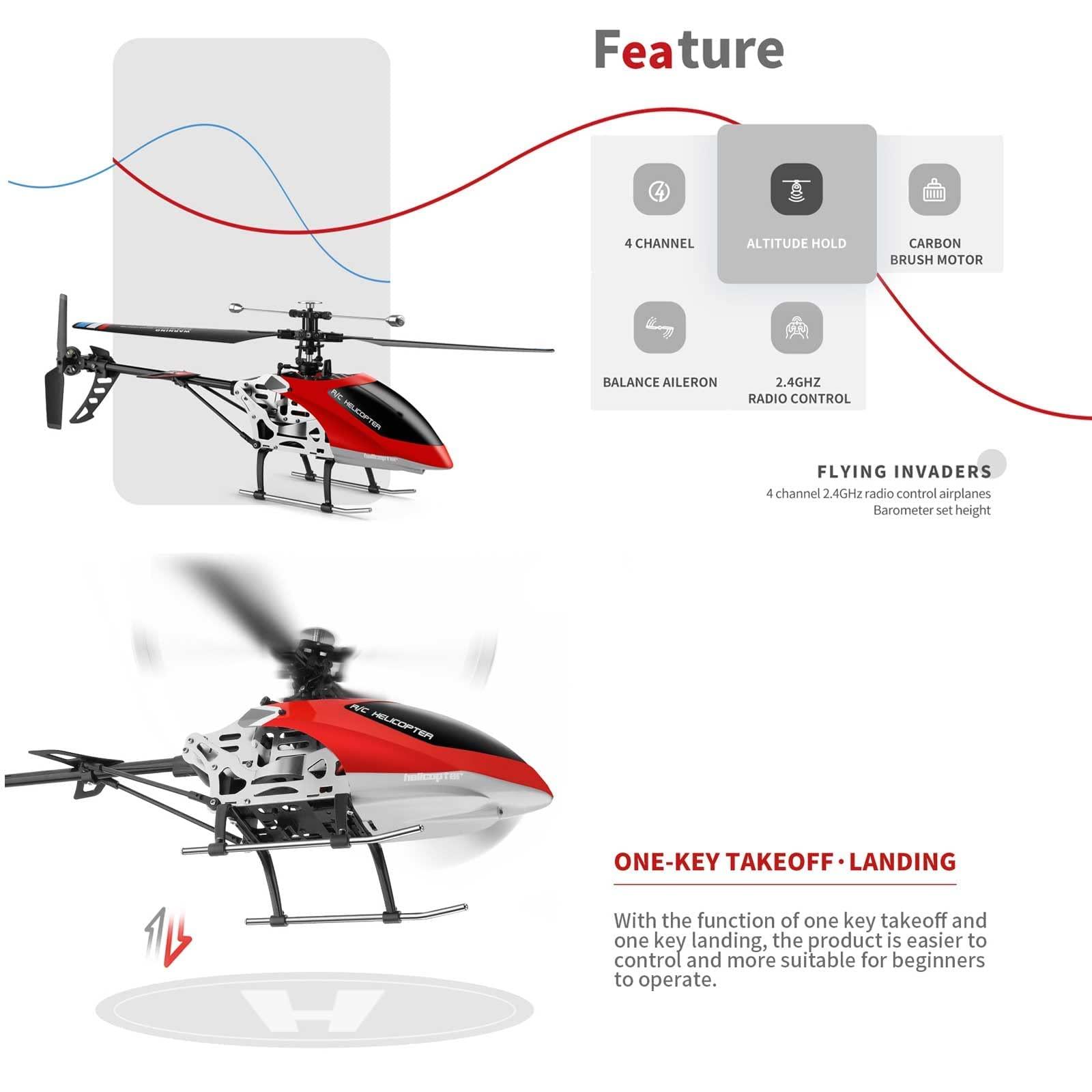 QIYHBVR QIYHBVR Remote Control Helicopters, 4CH RC Helicopter with Altitude Hold for Adults Kids Beginners, 2.4GHz Aircraft Indoor Flying Toy with Gryo, One Key Take Off/Landing