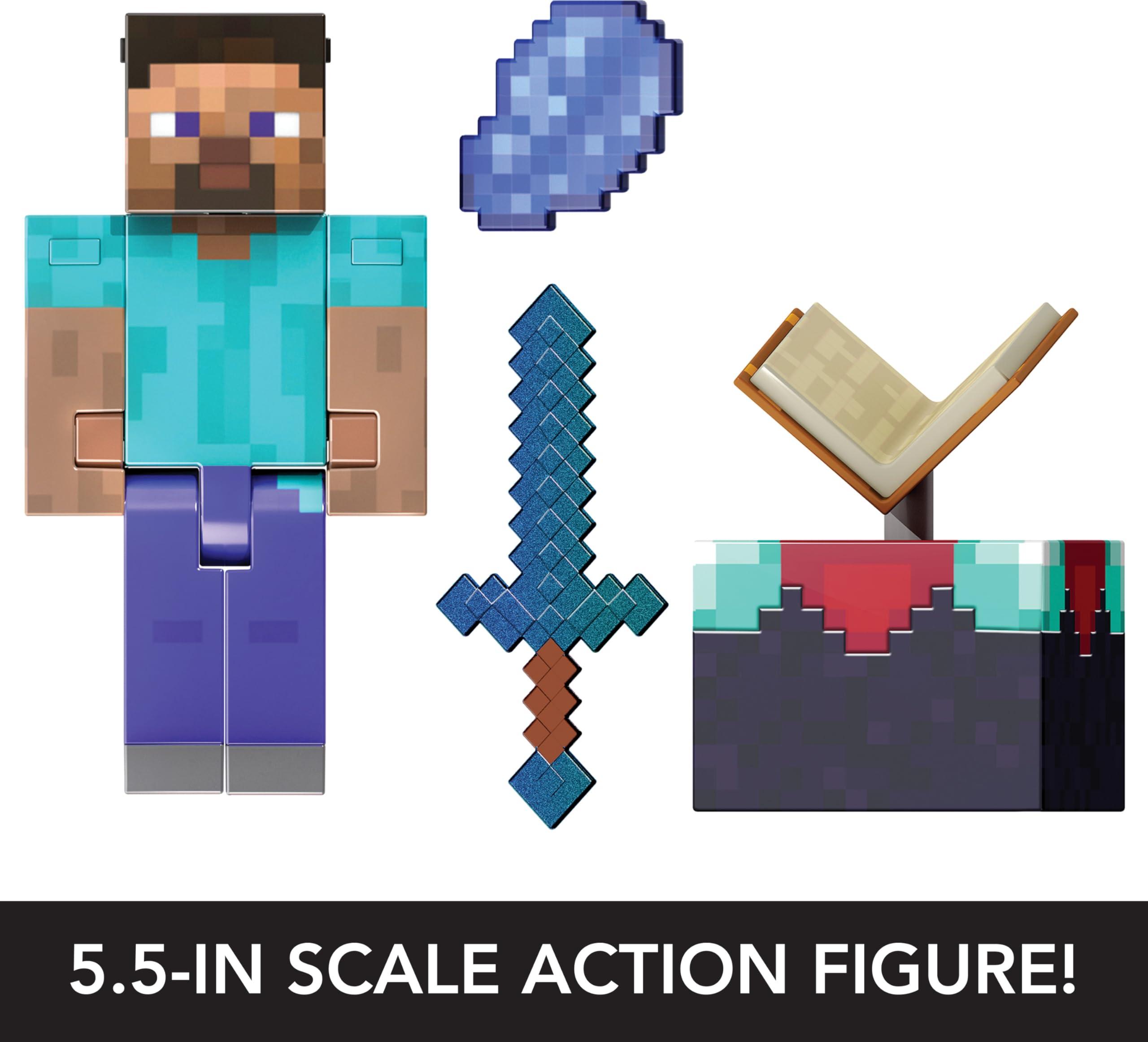 Mattel Mattel Minecraft Diamond Level Steve Action Figure with 3 Accessories, 5.5-in Collector Scale & Pixelated Design