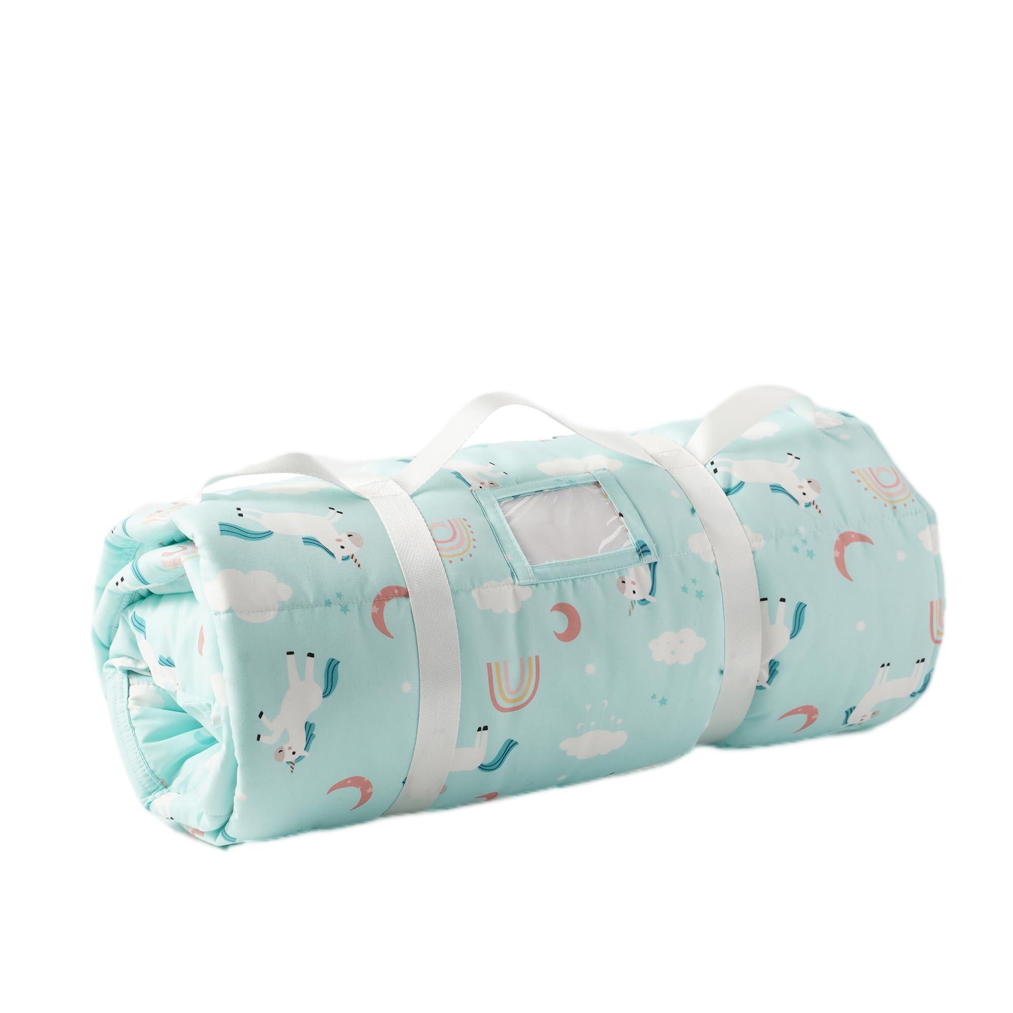 Bunnikins & Clover Bunnikins & Clover Toddler Nap Mat with Removable Pillow & Minky Blanket, Roll Up Nap Mats for Preschool, Soft Kids Sleeping Mat for Boys Girls Kindergarten Daycare