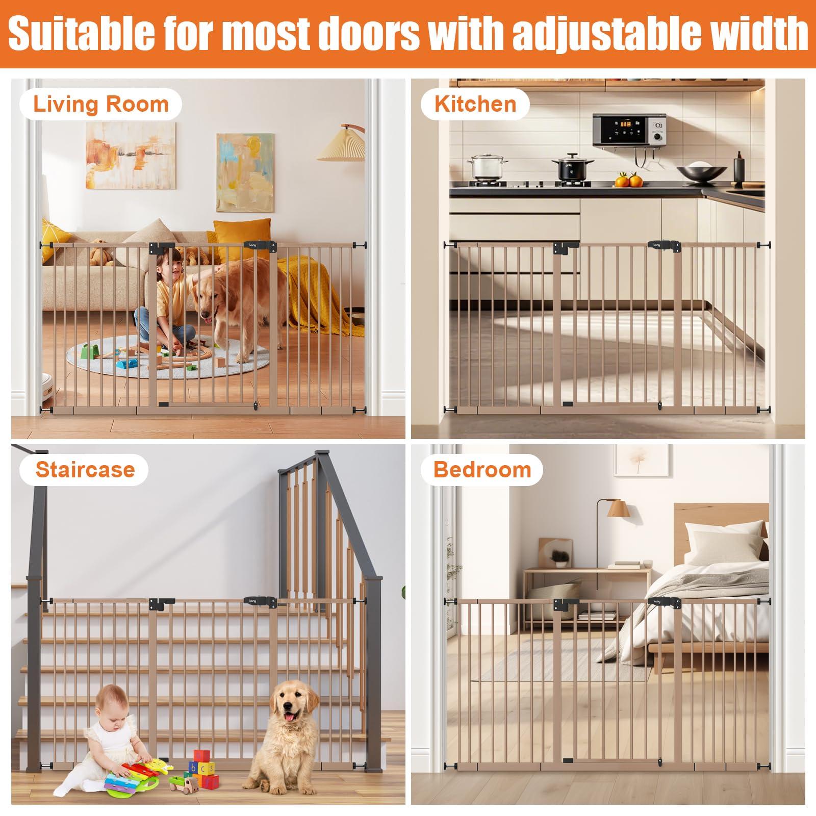keny keny 29"-55" Extra Wide Baby Gate, Pressure Mounted No Drilling Dog Gate for Stairs Doorways, Easy Walk Through Safety Gate for Babies or Pets, 30" Tall, Brown