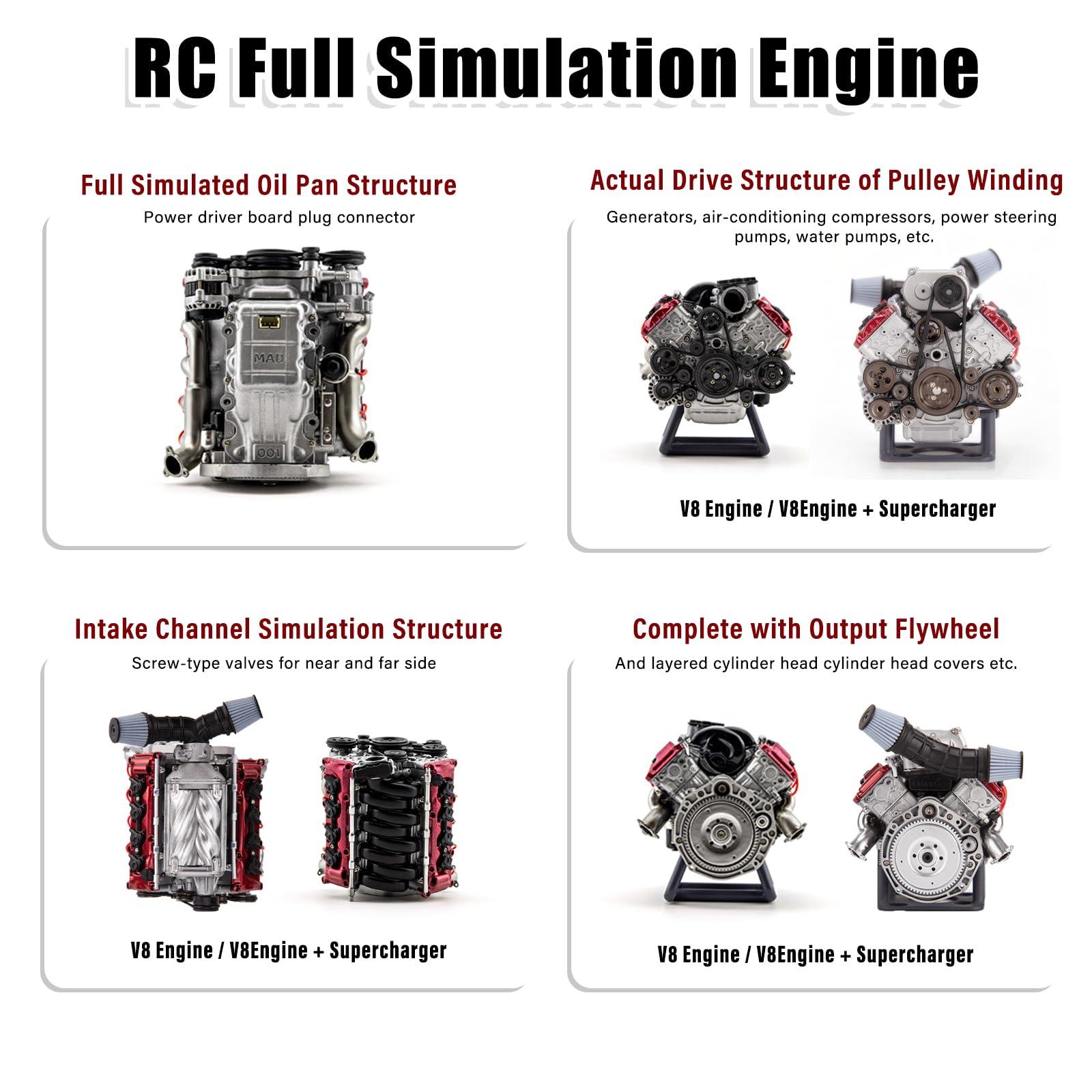 Wauvmoss Wauvmoss Mini V8 Engine Kits That Runs, V8 Model Engine Kit Cison Engine MAD RC Engine Model Kits for Adults to Build, Plastic Model Suitable for Car AX90104 SCX10 Capra VS4-10 Pro/Ultra (V8 I)