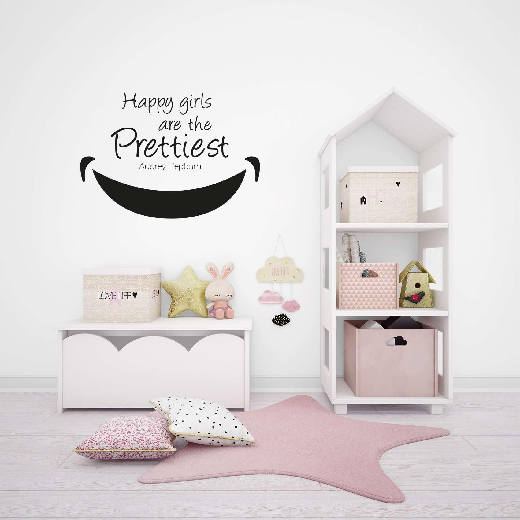 All Things Valuable Happy Girls Are The Prettiest - Audrey Hepburn Quote Inspirational One Big Beautiful Smile Dimples Vinyl Wall Art Wall Sticker Wall Decal Home Room Decoration Decal Kids Room Dcor Size (10x10 inch)