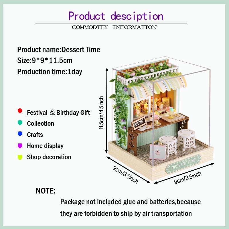 Generic Generic DIY Miniature Dollhouse Kit Wooden Dolls House with LED Dust CoverCreative Room Mini House Building Kit for Birthday Gift (Dessert time)