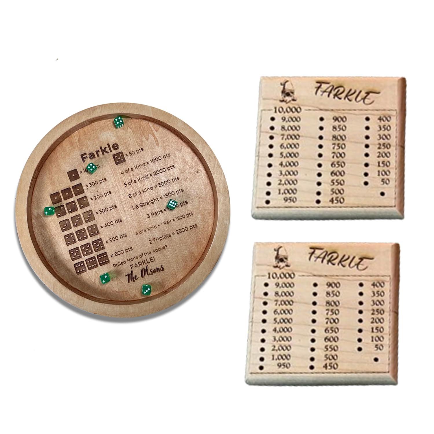 SYITNSTE SYITNSTE Farkle Classic Wooden Dice Rolling Tray with Scoring Pads Ideal for Board Game Portable Set for Family Gatherings and Travel Entertainment (Dice Tray+2pcs Score Board)