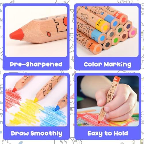 ThEast ThEast 12 Short Colored Pencils for Kids, Valentines Day Gifts for Kids, Cute Animal Toddlers Color Pencils with Sharpener, Preschool Party Favors, Pre-Sharpened(Pack of 1)