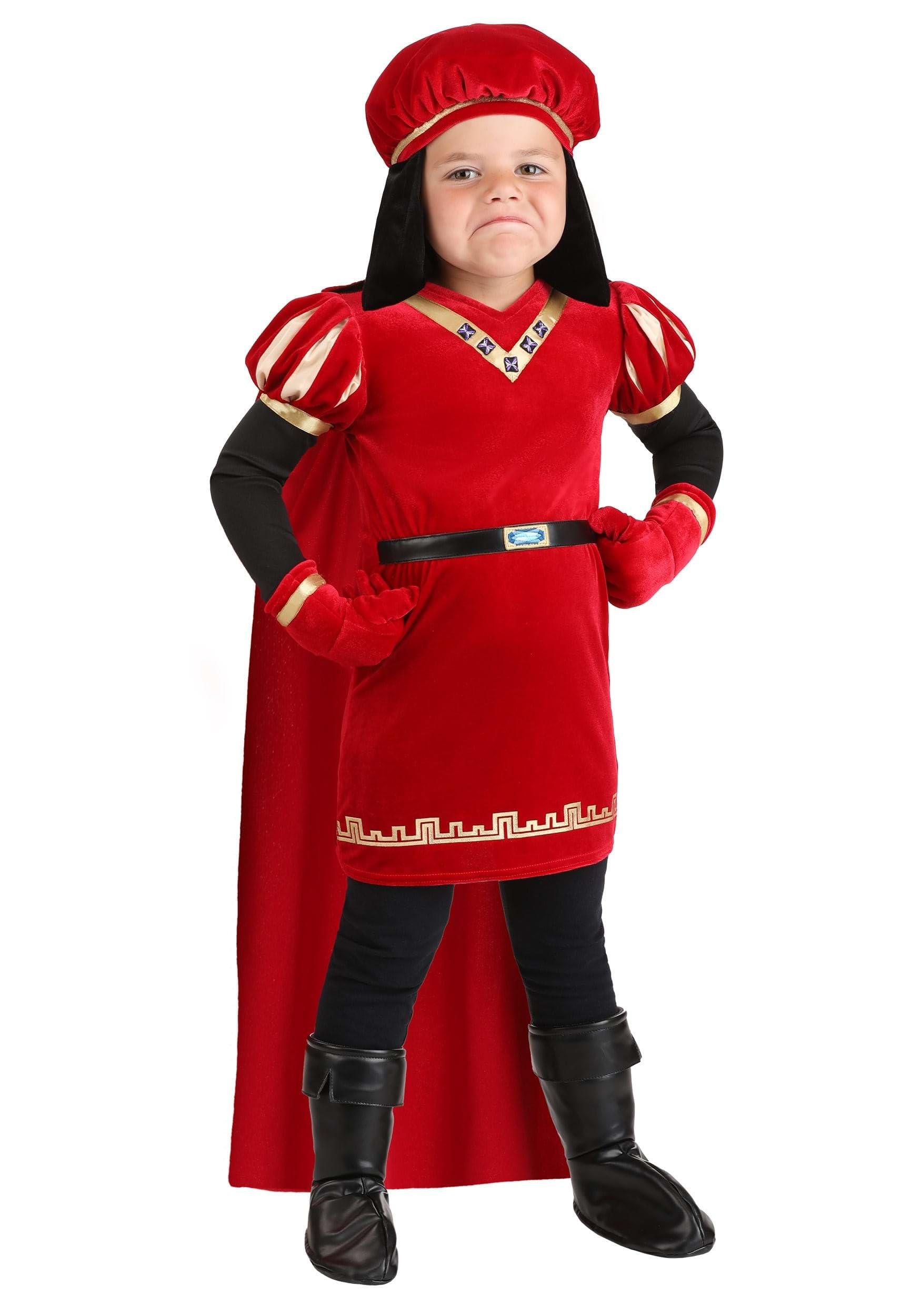 Fun Costumes Toddler Lord Farquaad Costume | Officially Licensed Shrek Outfit with Tunic, Cape, Hat, Gloves, and Shoe Covers Red