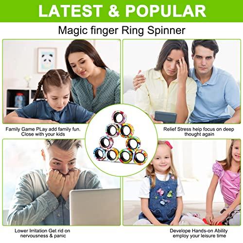 YISHIDANY YISHIDANY 9Pcs Magnetic Rings Fidget Toys Pack, Magnets Finger Spinner for ADHD Stress Relief, Magical Fingears Ring for Training Relieves Autism Anxiety, Great Idea Gift for Adults Teens Kids