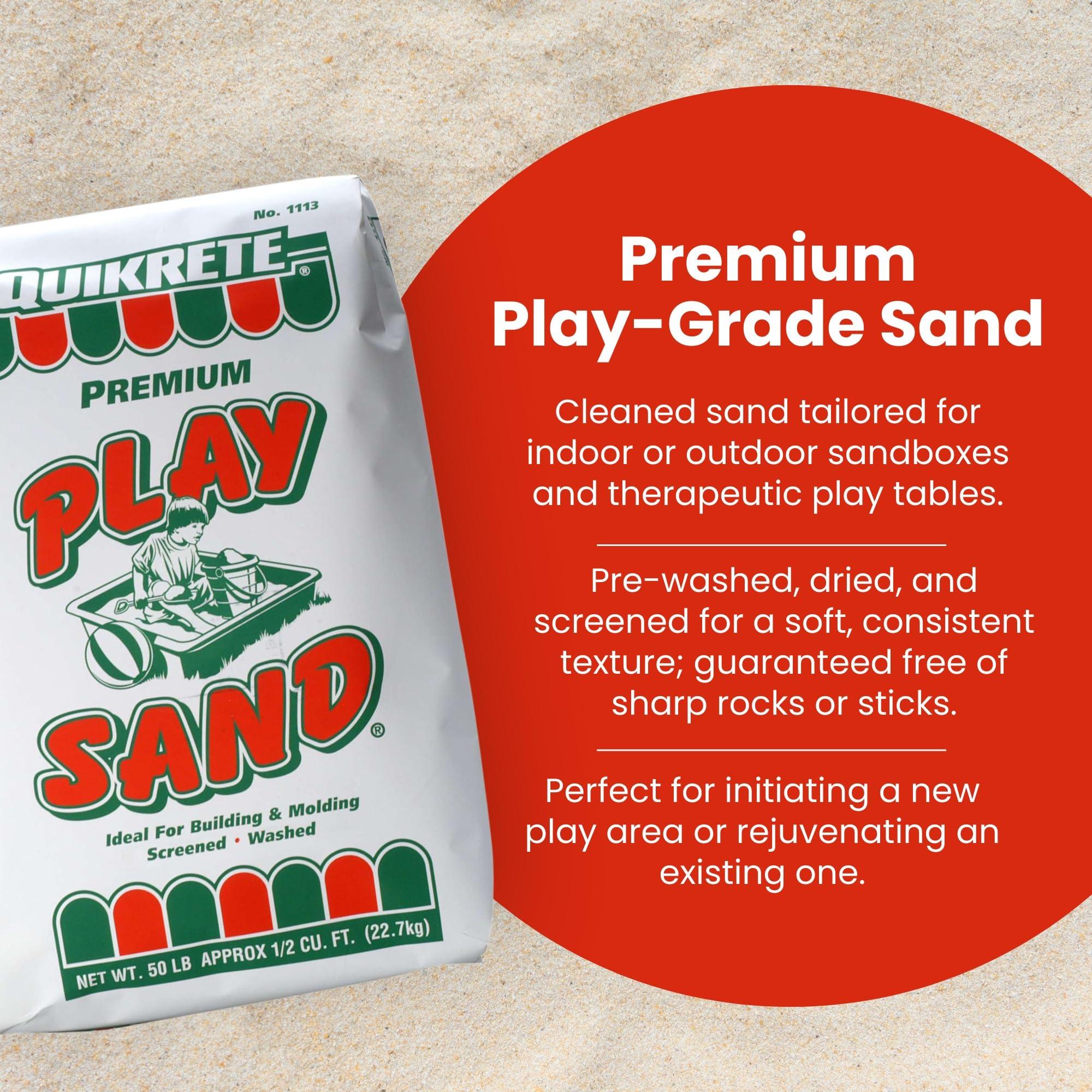 PlaySand Quikrete Sandbox Play Sand – Outdoor Kids Filtered Playsand for Sand Box – Screened, Washed and Dried Tan Color - 50 Pounds