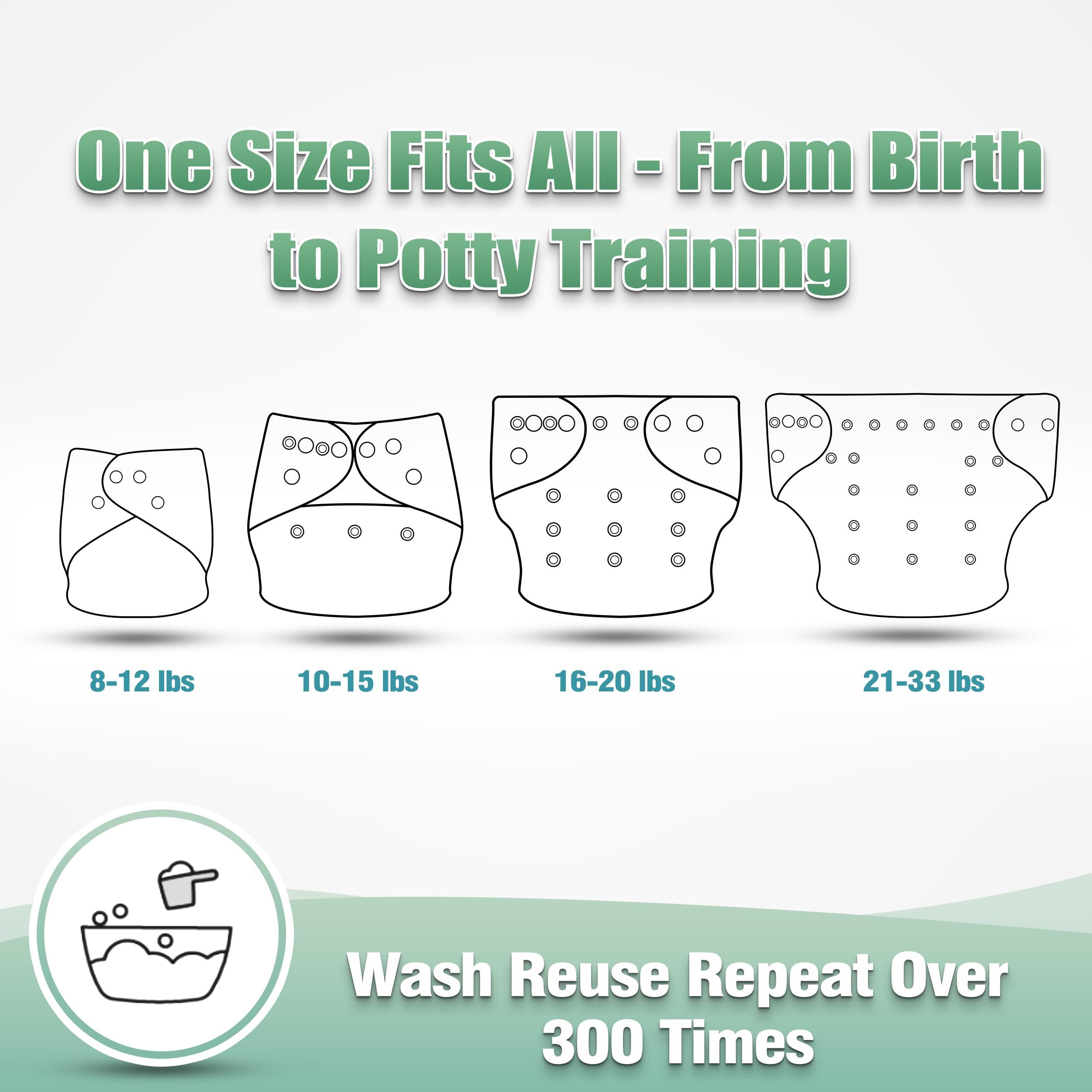 wegreeco wegreeco Cloth Diapers 6 Pack with 6 Inserts & 1 Wet Bag, Washable Cloth Diapers for Babies, One Size Adjustable Reusable Diapers Baby (Neutral Prints)