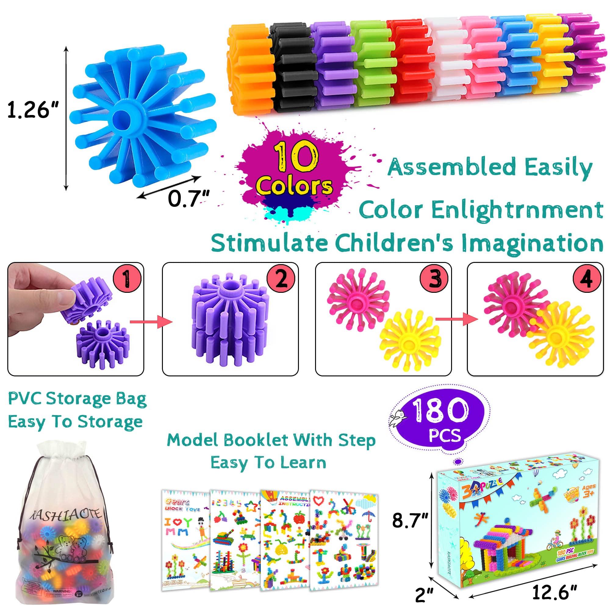 KASHIAOTE KASHIAOTE Gears Interlocking Learning Set, STEM Construction Toy Set - Building Kids Toys 180 Pcs - 10 Colors