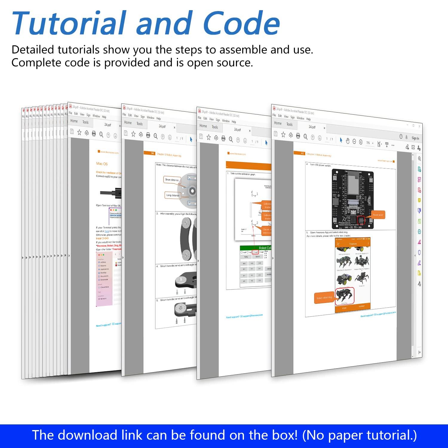 FREENOVE FREENOVE Robot Dog Kit for ESP32-WROVER CAM (Included), Dual-core 32-bit 240 MHz Microcontroller, Walking, Camera, Touch Sensor, Ultrasonic Ranging, Buzzer, RGB LED, Servo, App
