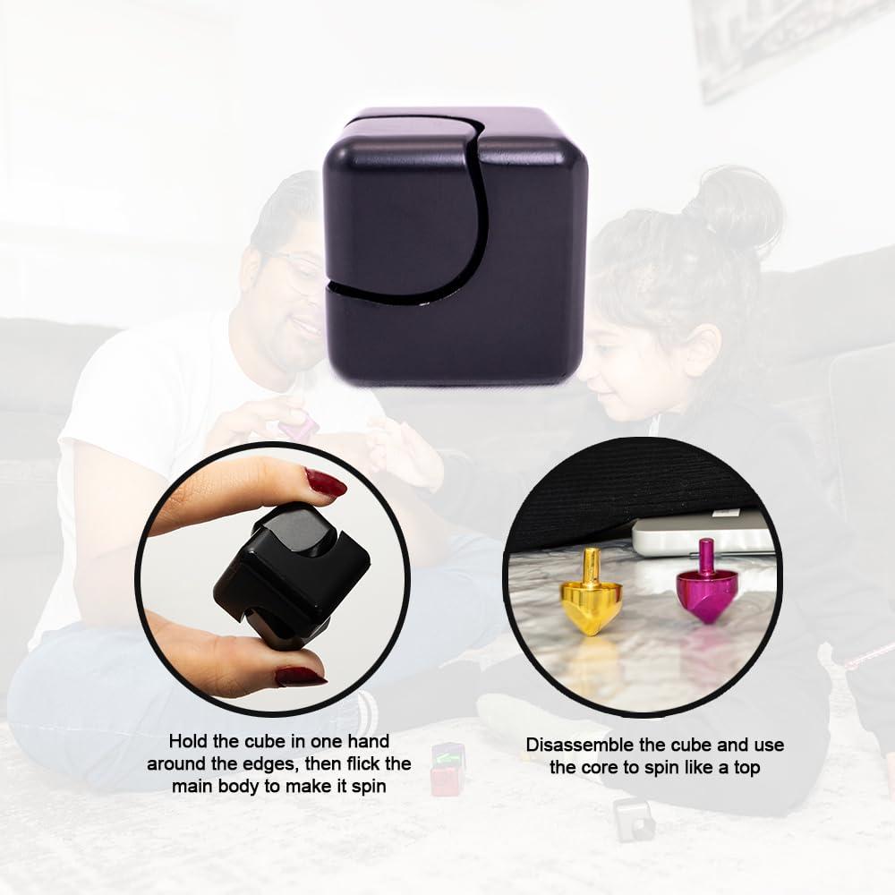 Theresa International Cube Spinner Fidget Toy Relieves Anxiety, ADHD, Stress & Boosts Focus Durable Metal EDC, Fun & Quiet Ideal for Kids & Adults. Black