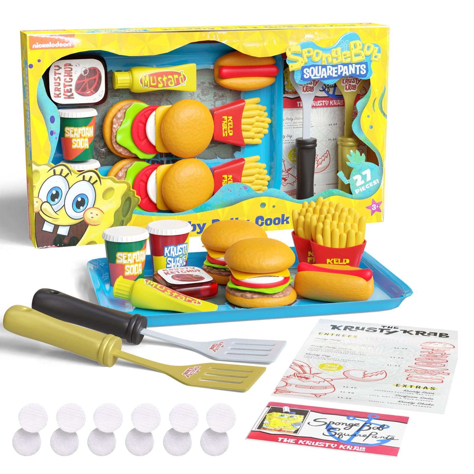 Lollipop Spongebob Kids Kitchen Playset - Interactive Play Food with 2 Krabby Patty Burgers, Seafoam Shake, Kelp Fries, Spongebob Toys Kitchen Set for Kids Ages 3-5 Includes Velcro Dots
