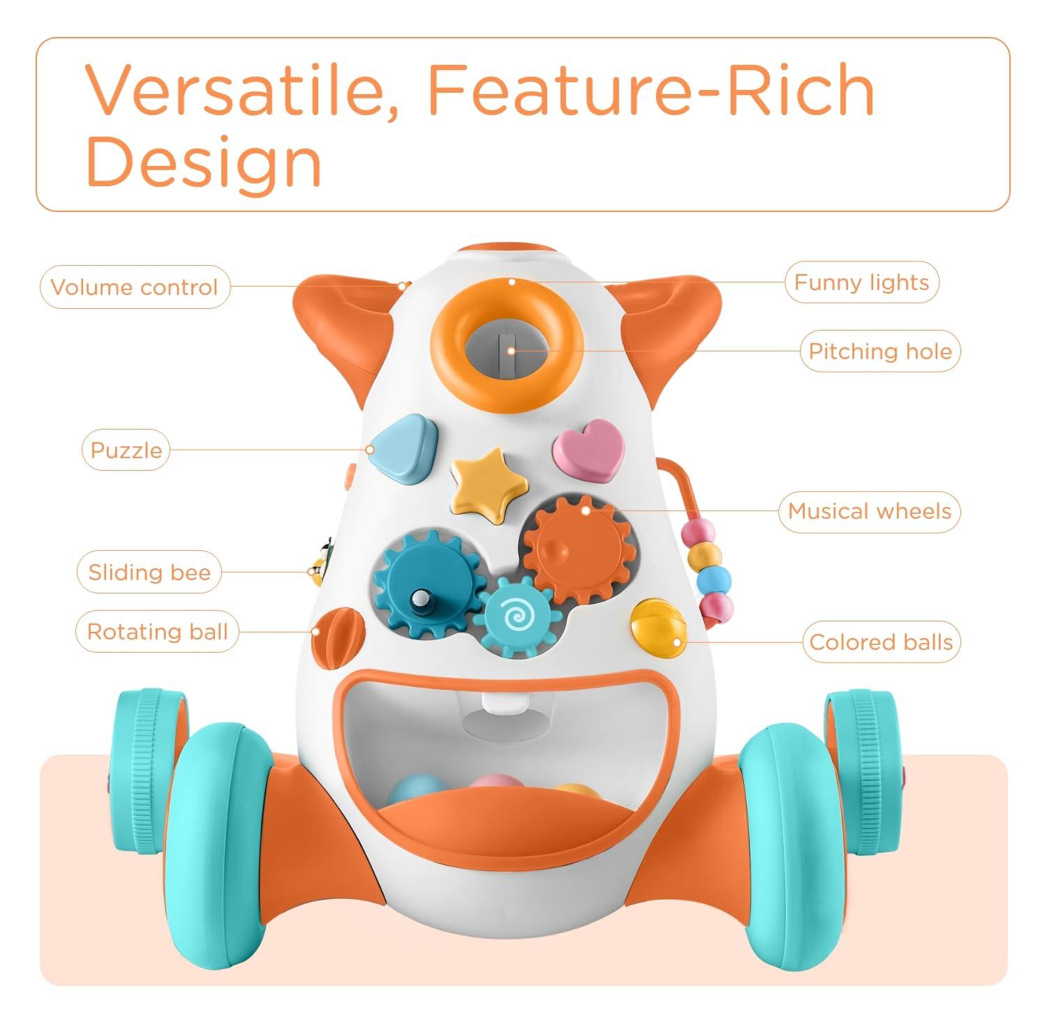 KÜB KÜB Interactive Baby Push Walker | Orange | Locking Wheels | Safe & Stable Design | Activity Walker | Baby Walker Toy | Toddler Push Toy | Learning Walker Toy | Infant Toys