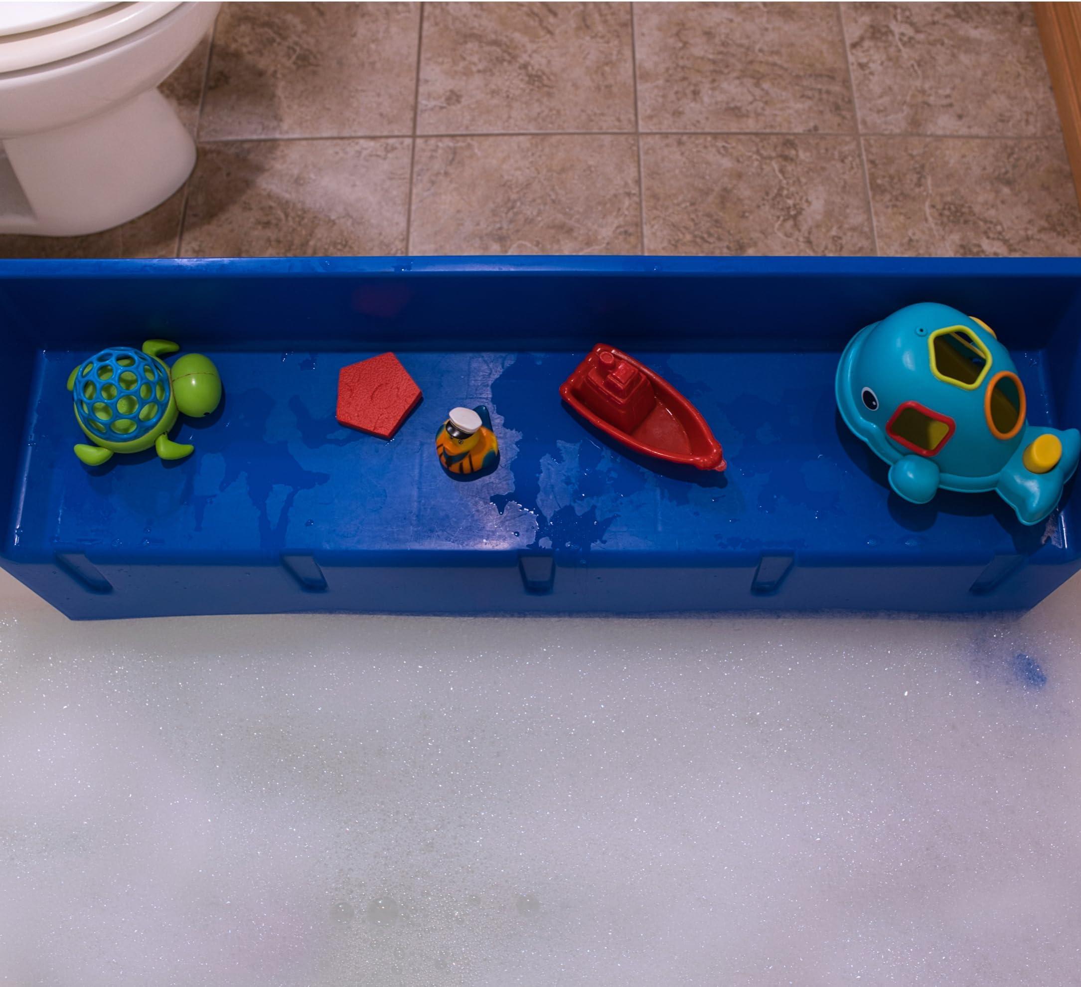 Tub Topper Tub Topper Bathtub Splash Guard Play Shelf Area -Toy Tray Caddy Holder Storage - Suction Cups Attach to Bath Tub - No Mess Water Spill in Bathroom - Fun for Toddlers Kids Baby (Blue)