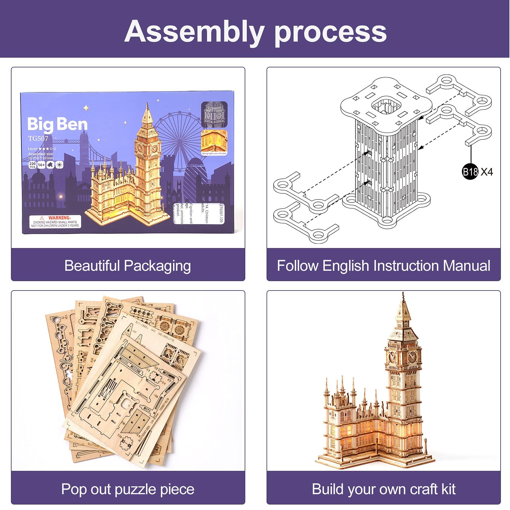 RoWood Rowood 3D Puzzles for Adults Wooden Model Kit Adult Craft Kit Gifts for Teens Age 14+ Big Ben