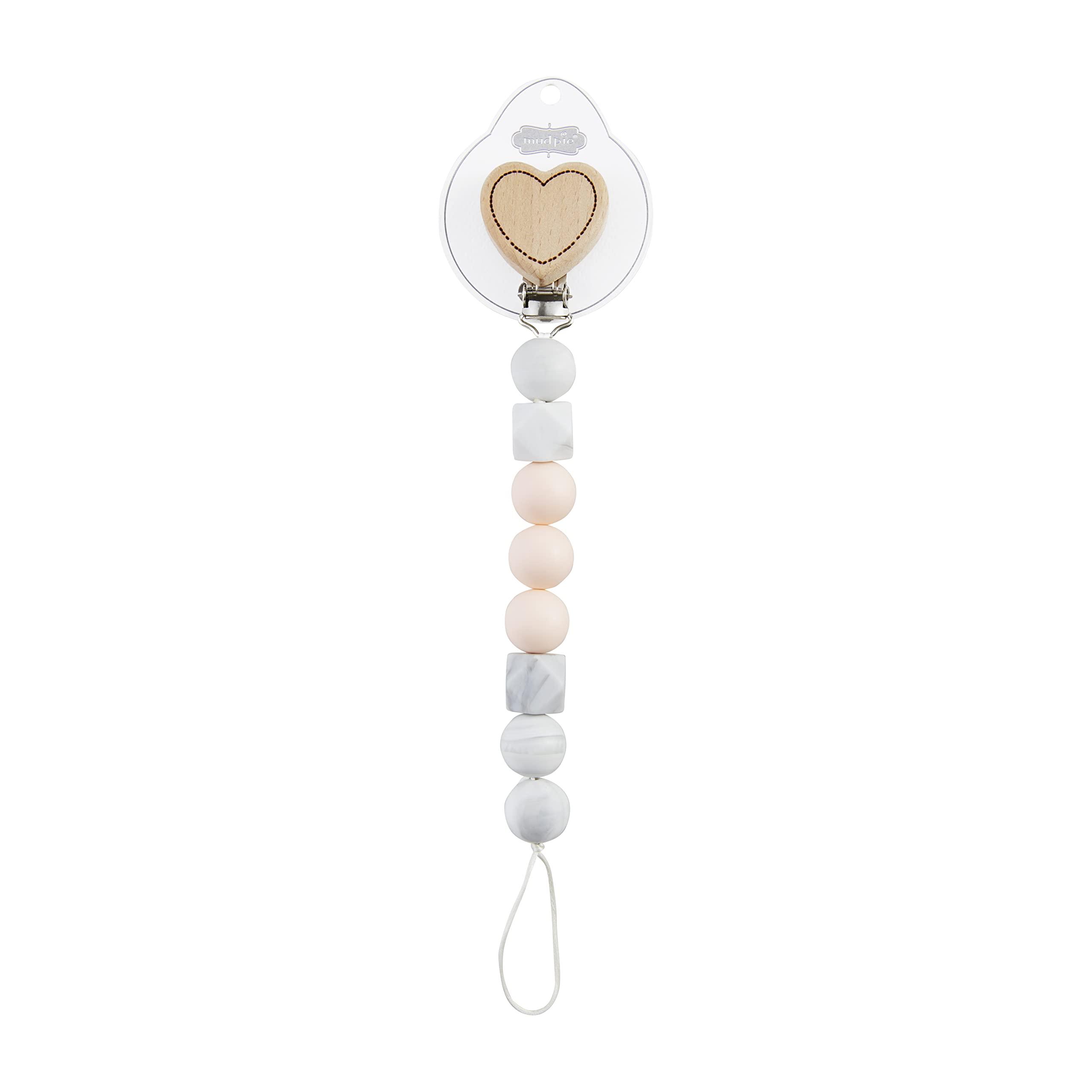 Mud Pie Mud Pie Heart Wood & Silicone Baby Pacifier Clip
