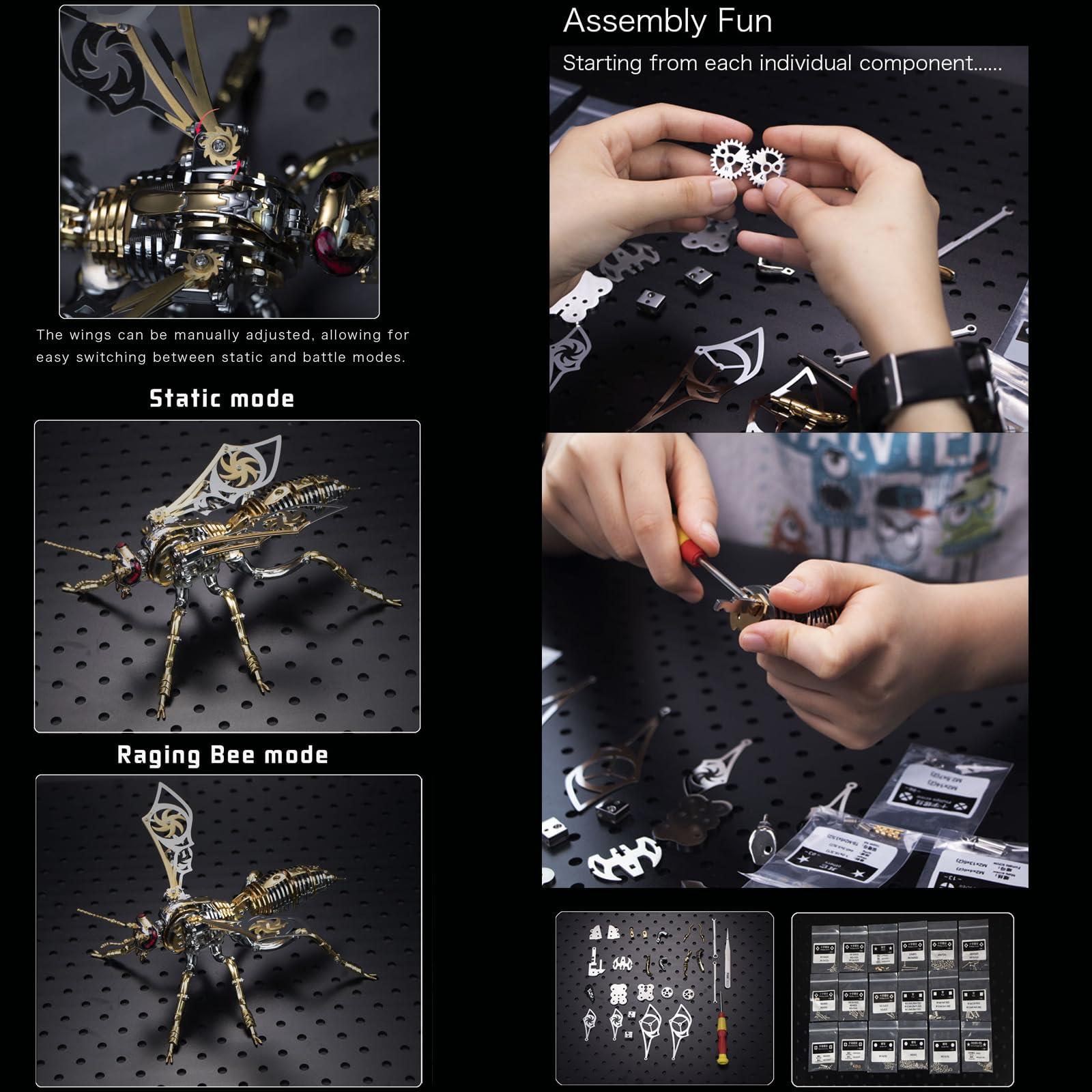 OreilleStar 3D Metal Puzzles for Adults: Northern Giant Hornet Metal Model Kits, 3D Metal Puzzle Mechanical Wasp Building Blocks, Difficult DIY for Assembly, Birthday Gifts for Men (3D Metal Wasp-Silver Gold)