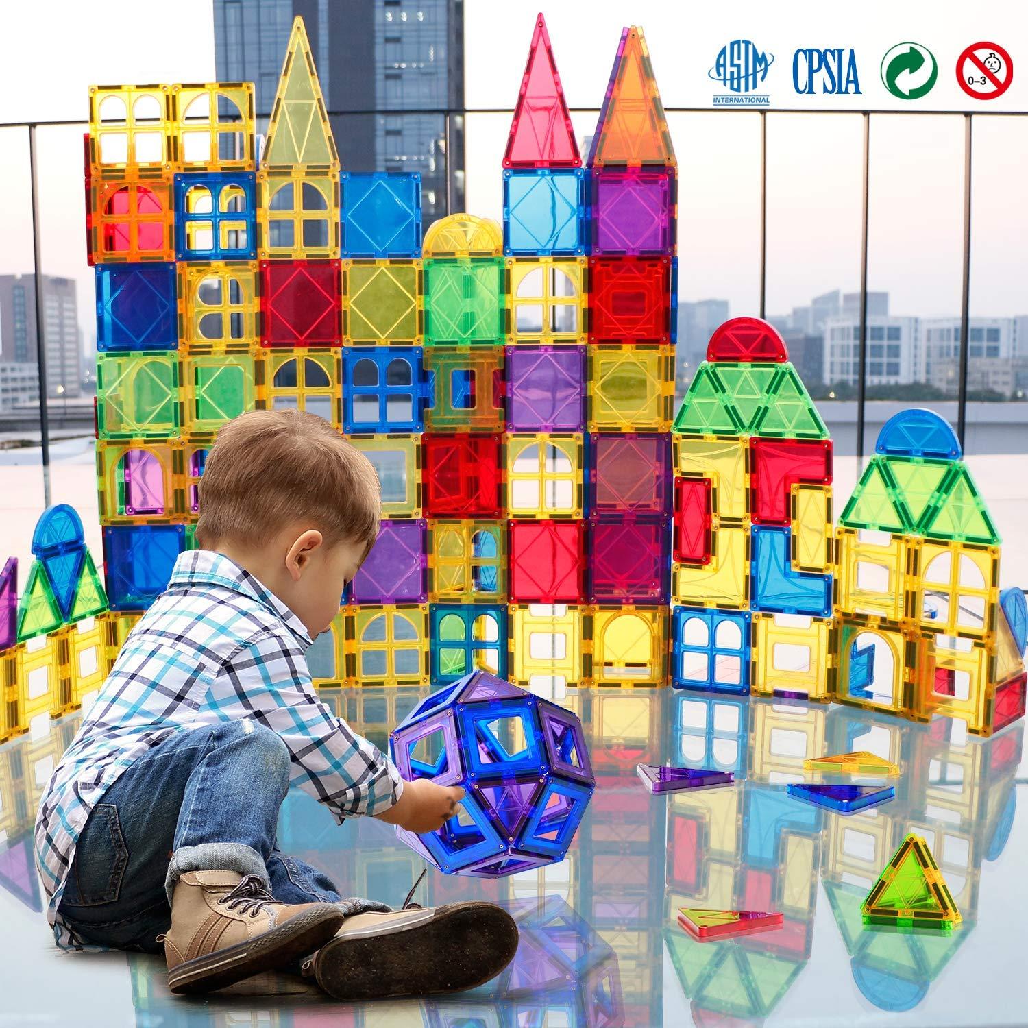 MAGBLOCK MAGBLOCK Magnet Toys Kids Magnetic Building Tiles 100 Pcs 3D Magnetic Blocks Preschool Building Sets Educational Toys for Toddlers Boys and Girls.