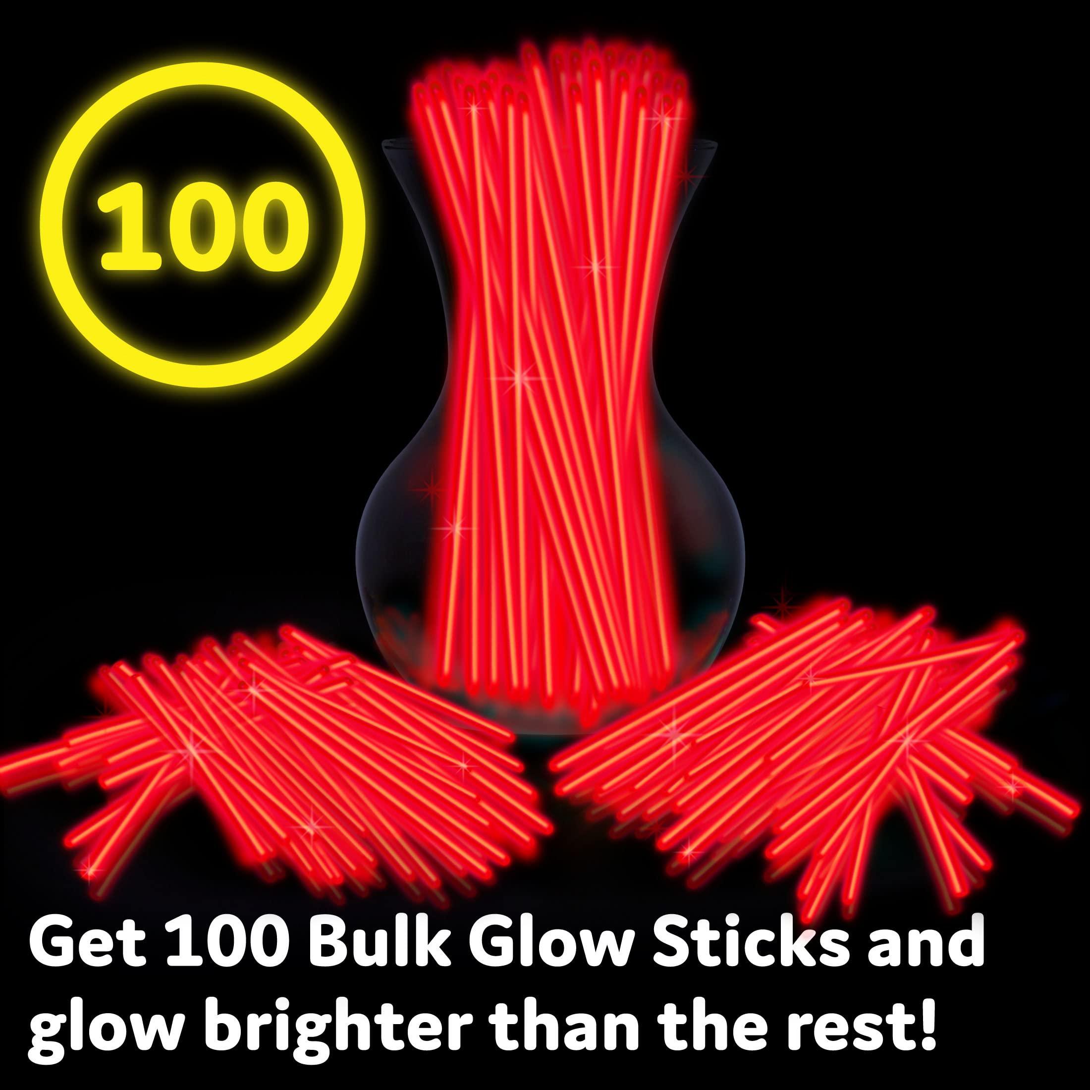 PartySticks PartySticks Red Glow Sticks Party Supplies 100pk - 8 Inch Glow in The Dark Light Up Sticks Party Favors, Glow Party Decorations, Neon Party Glow Necklaces and Glow Bracelets with Connectors