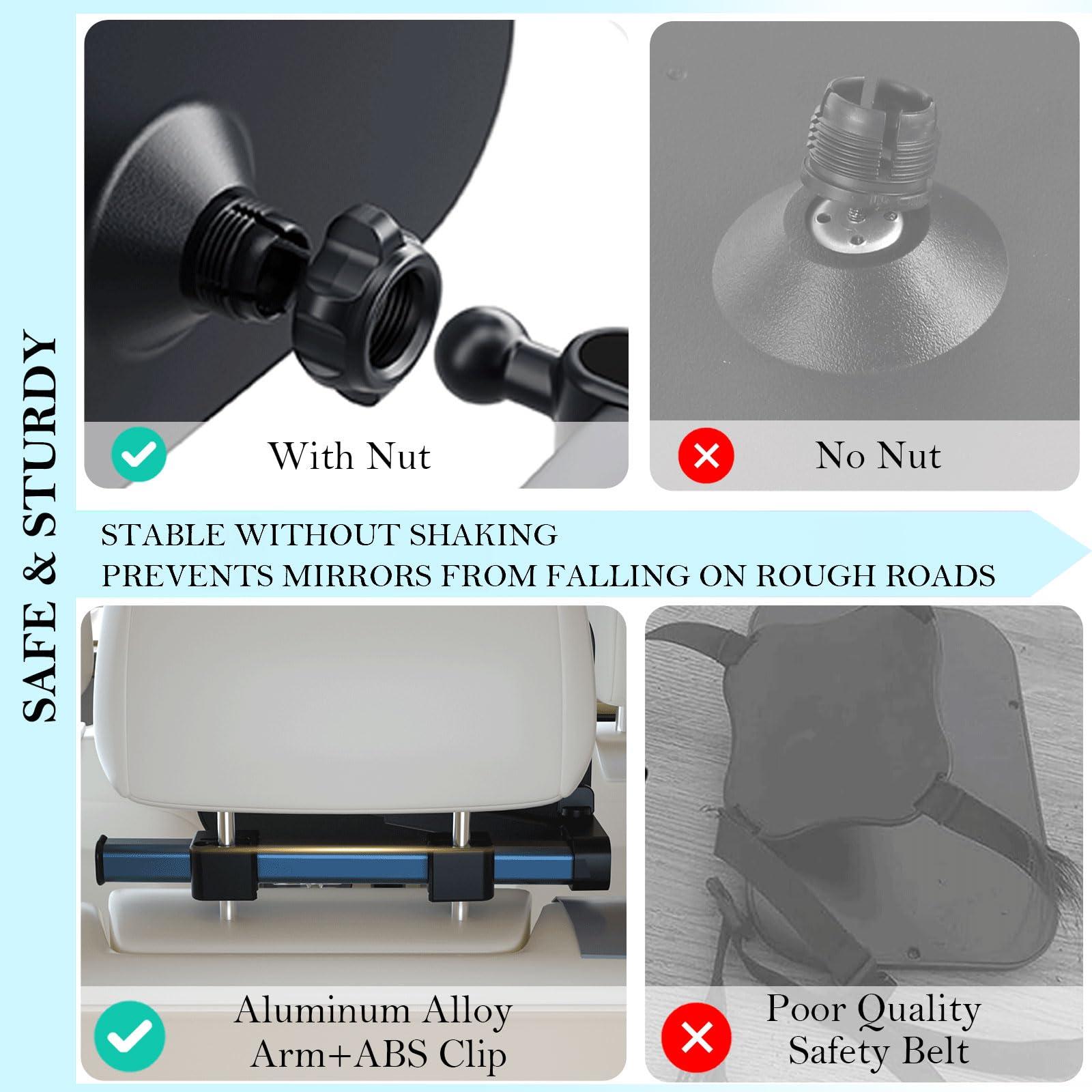 TDFERAN Baby Car Mirror Rear Facing, Safety Adjustable Car Seat Mirror for Baby Extendable Baby Car Mirror Large Car Mirror for Baby with Hook Clip Design + 2 Baby on Board Stickers,2 Car Seat Headrest Hook