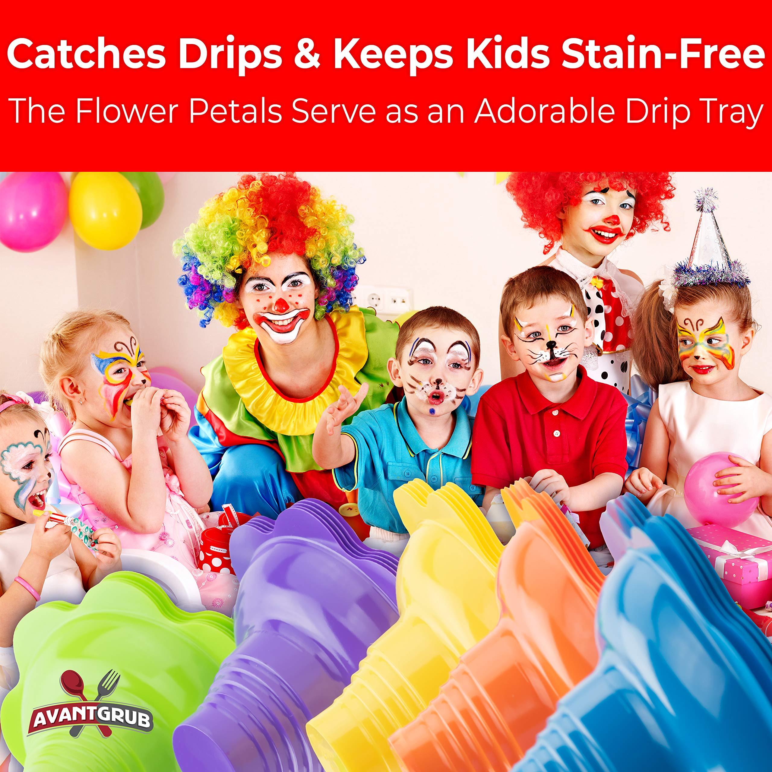 Avant Grub Leak Proof & Drip Catching, Super Cute Reusable 4oz Flower Snow Cone Cups 25 Pk, Colorful Easy Grip Bowls Perfect for Birthday Party, Summer Cookout, Shaved Ice, Snack, Ice Cream, Standalone Design