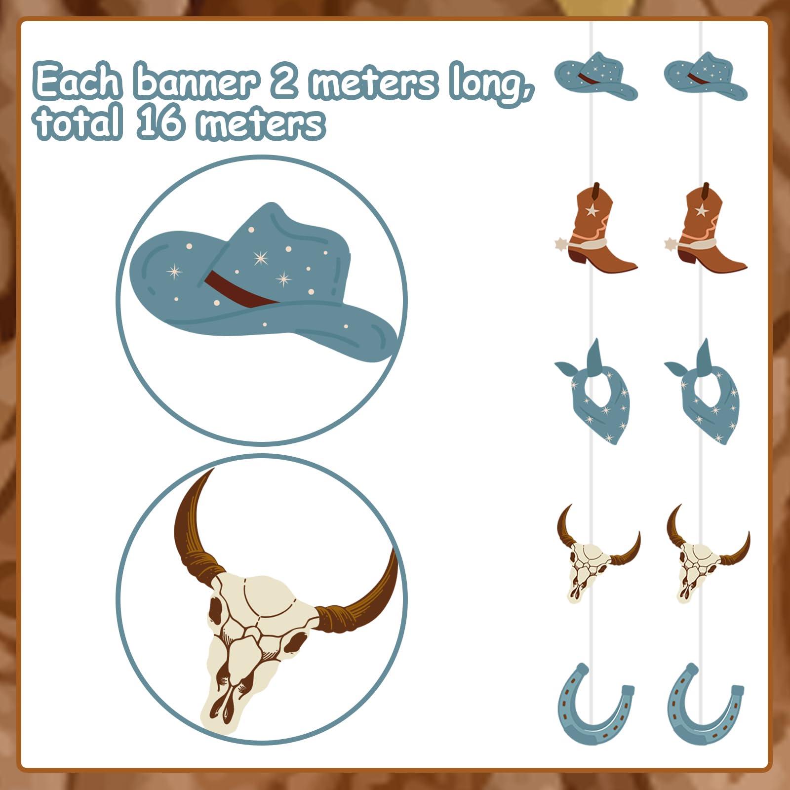 Kreatwow Kreatwow Western Cowboy Party Decorations Blue Cowboy garland Cowboy Party Hanging Garland for First Birthday Wild Farm Animal My First Rodeo Baby Shower Supplies with Cow Print Streamer