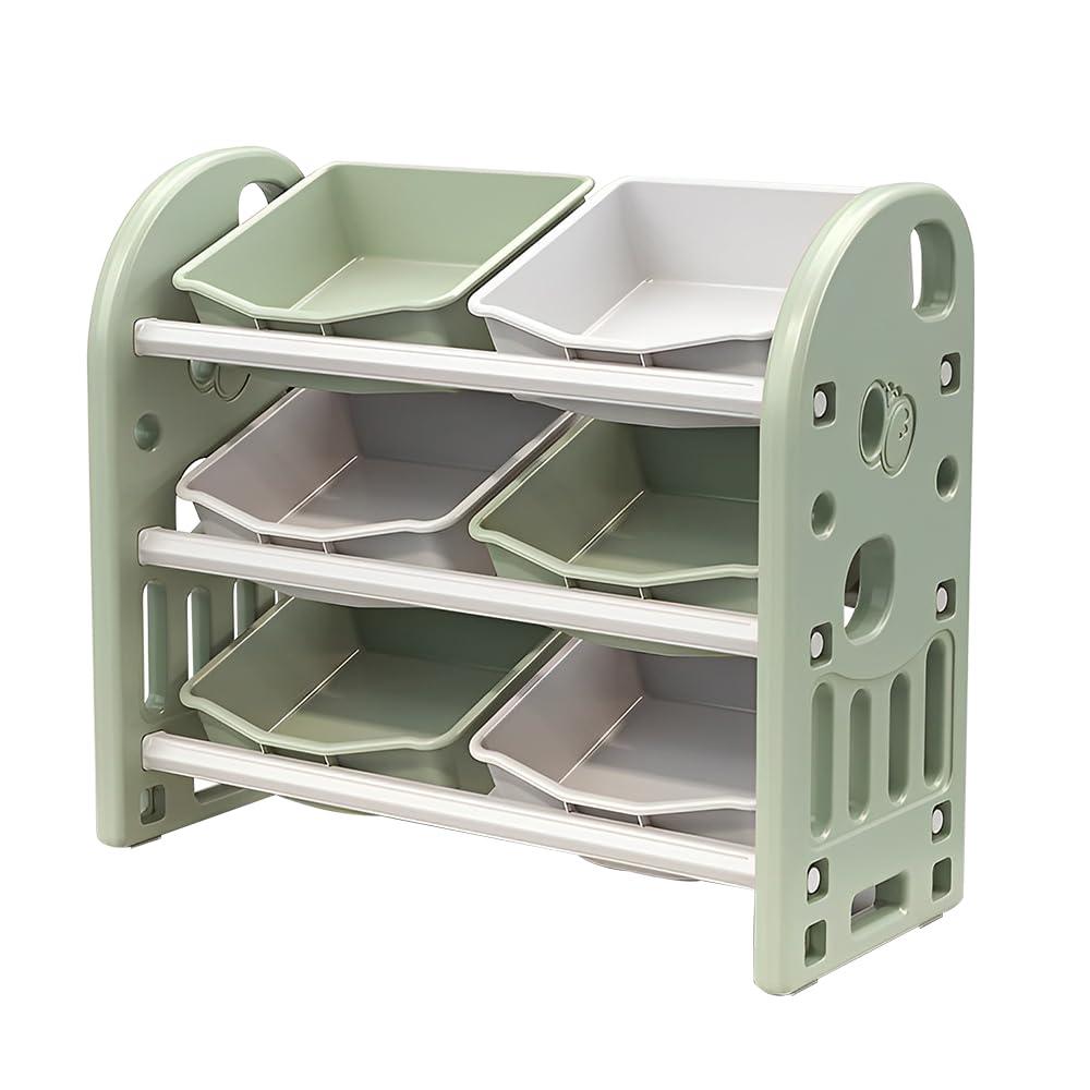 ToysCentral Basics Kids Toy Storage Organizer, 3-Tier Multi-Functional Toy Shelf and 6 Toy Bins, Large Storage Capacity Toy Storage Cabinet for Kids Room, Playroom, Nursery Room(Light Green)